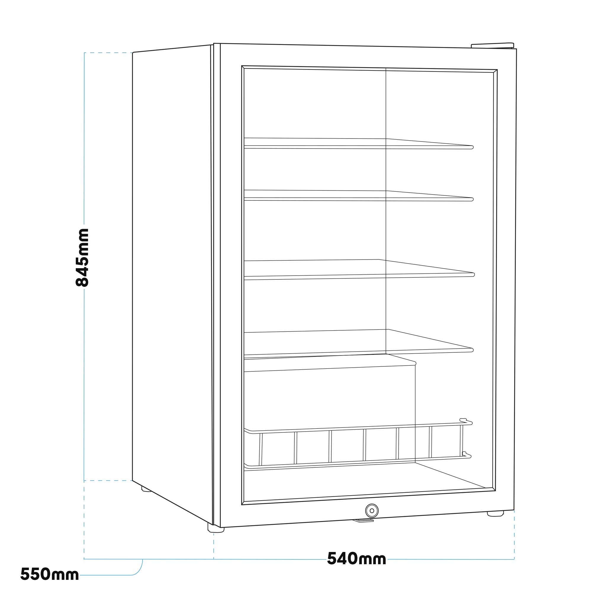 Baridi 115L Under Counter Drinks/Beer & Wine Cooler Fridge with Light - Black - DH223