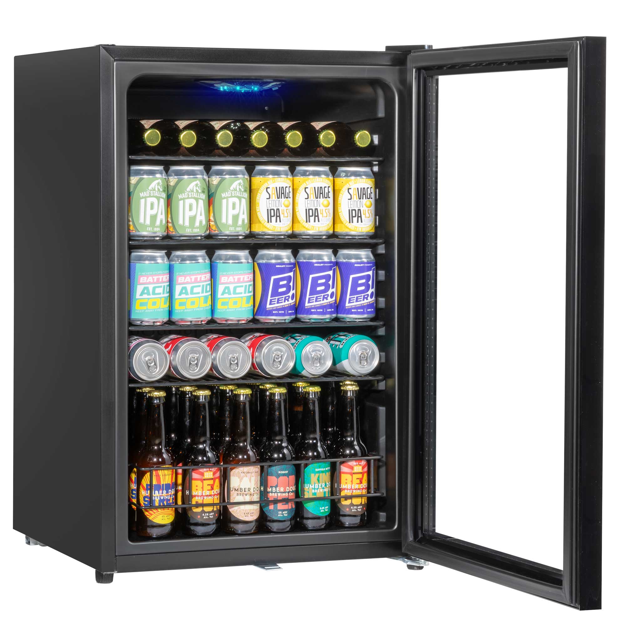 Baridi 115L Under Counter Drinks/Beer & Wine Cooler Fridge with Light - Black - DH223