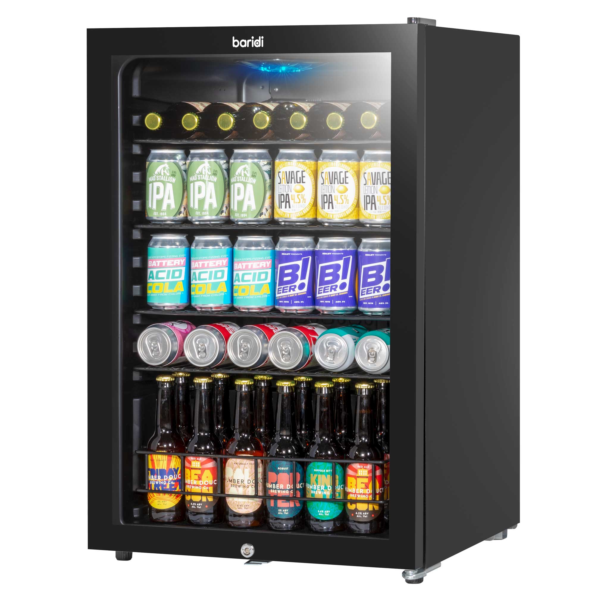 Baridi 115L Under Counter Drinks/Beer & Wine Cooler Fridge with Light - Black - DH223