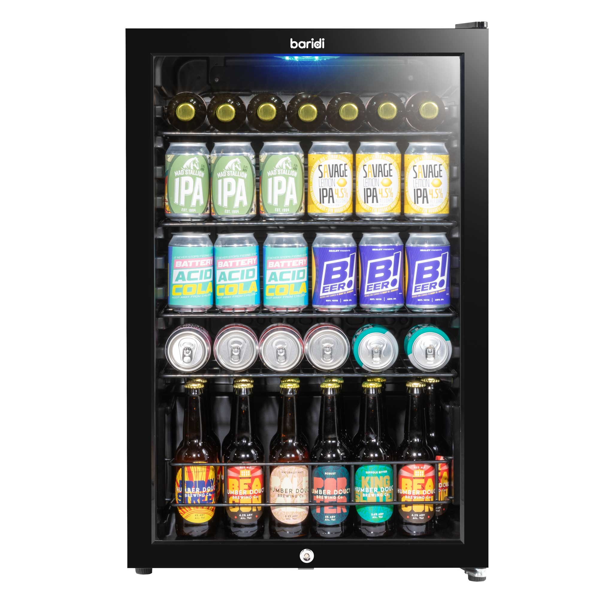 Baridi 115L Under Counter Drinks/Beer & Wine Cooler Fridge with Light - Black - DH223