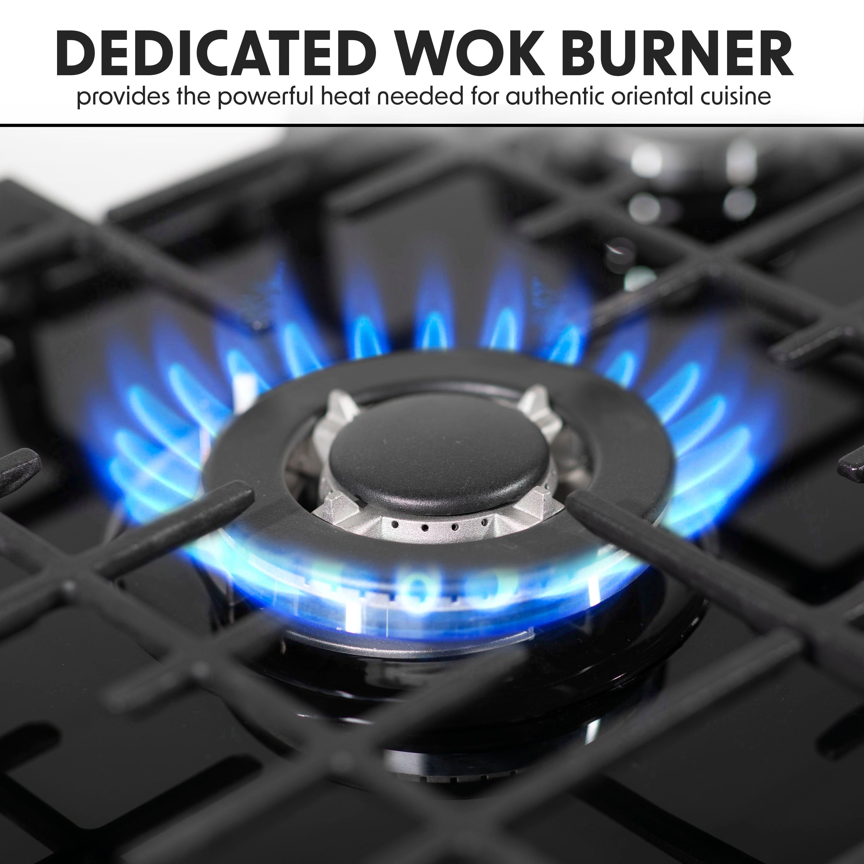 Baridi 60cm Gas on Glass Hob Built-In, 4 Burner and Cast Iron Pan Supports, Black Glass - DH226