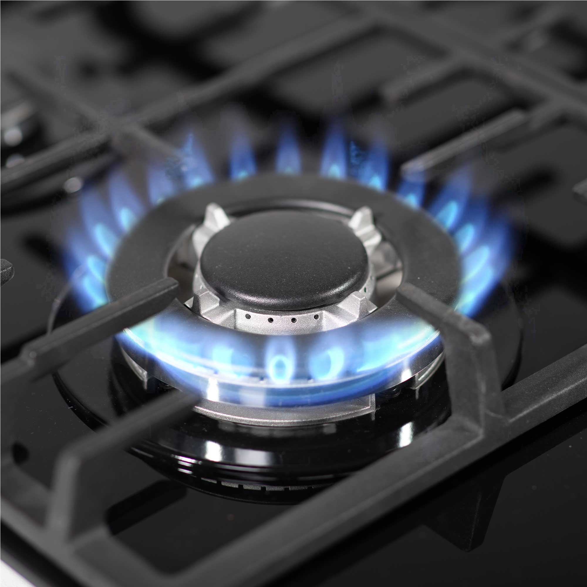 Baridi 60cm Gas on Glass Hob Built-In, 4 Burner and Cast Iron Pan Supports, Black Glass - DH226