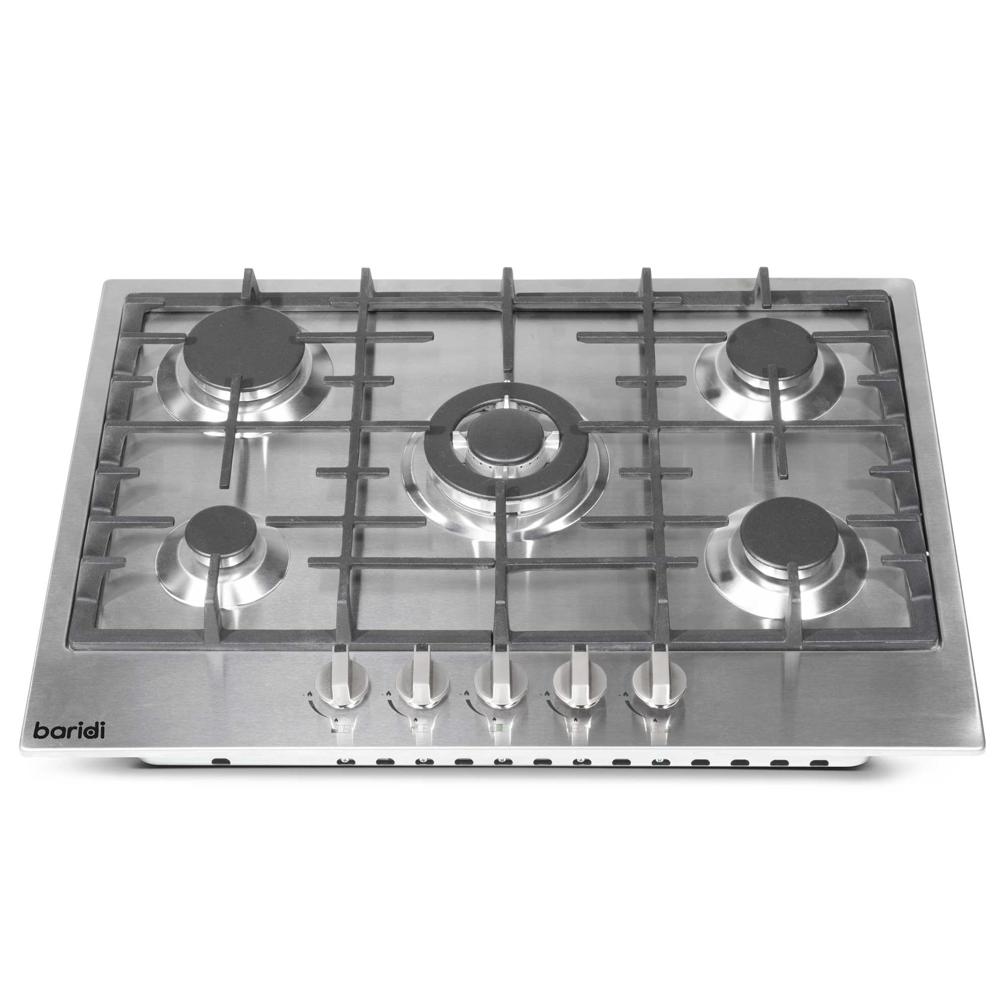 Baridi 70cm Gas Hob Built-In, 5 Burner and Cast Iron Pan Supports, Stainless Steel - DH227