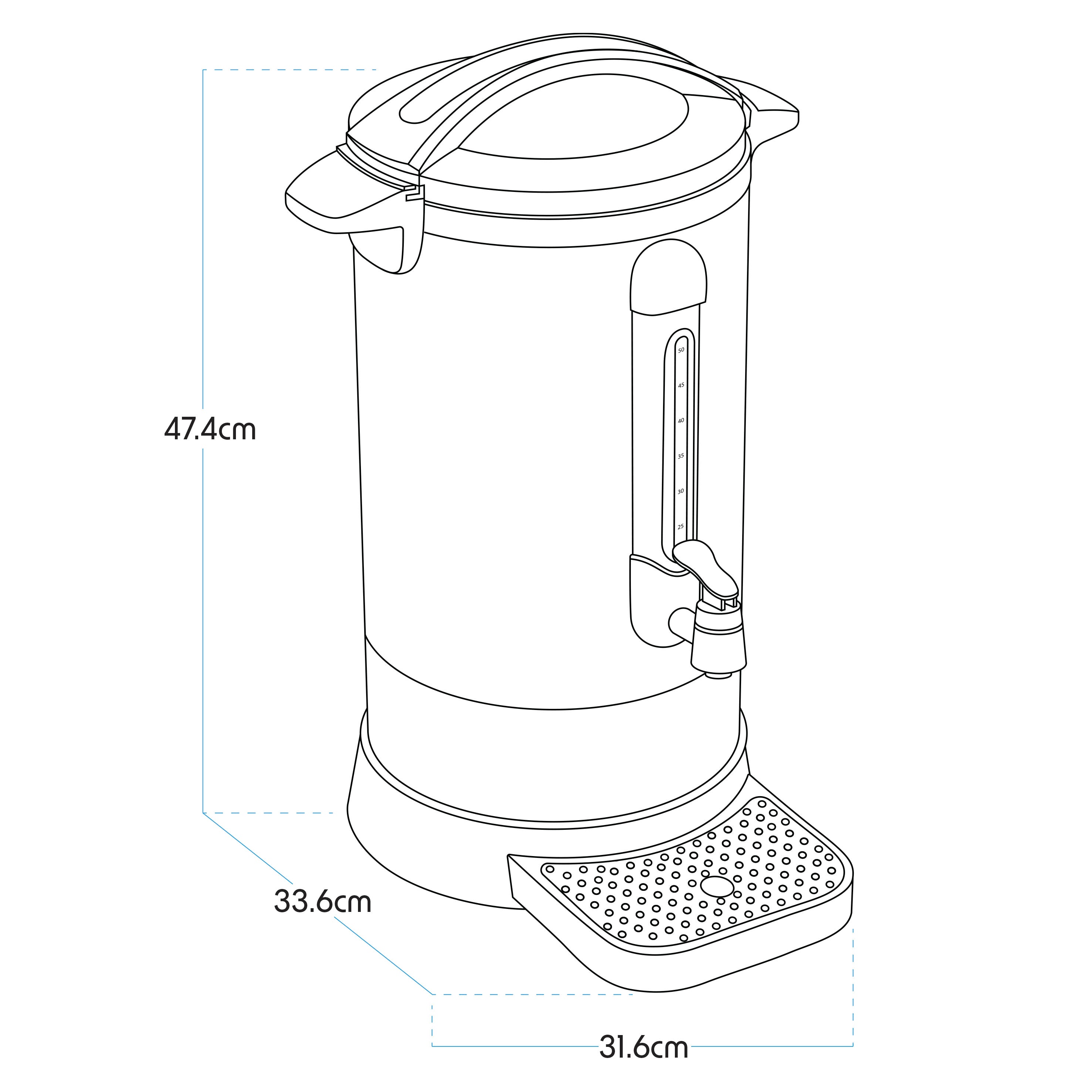 Baridi 10L Hot Water Boiler, Tea Urn with Drip Tray, Keep Warm Function - Stainless Steel - DH269