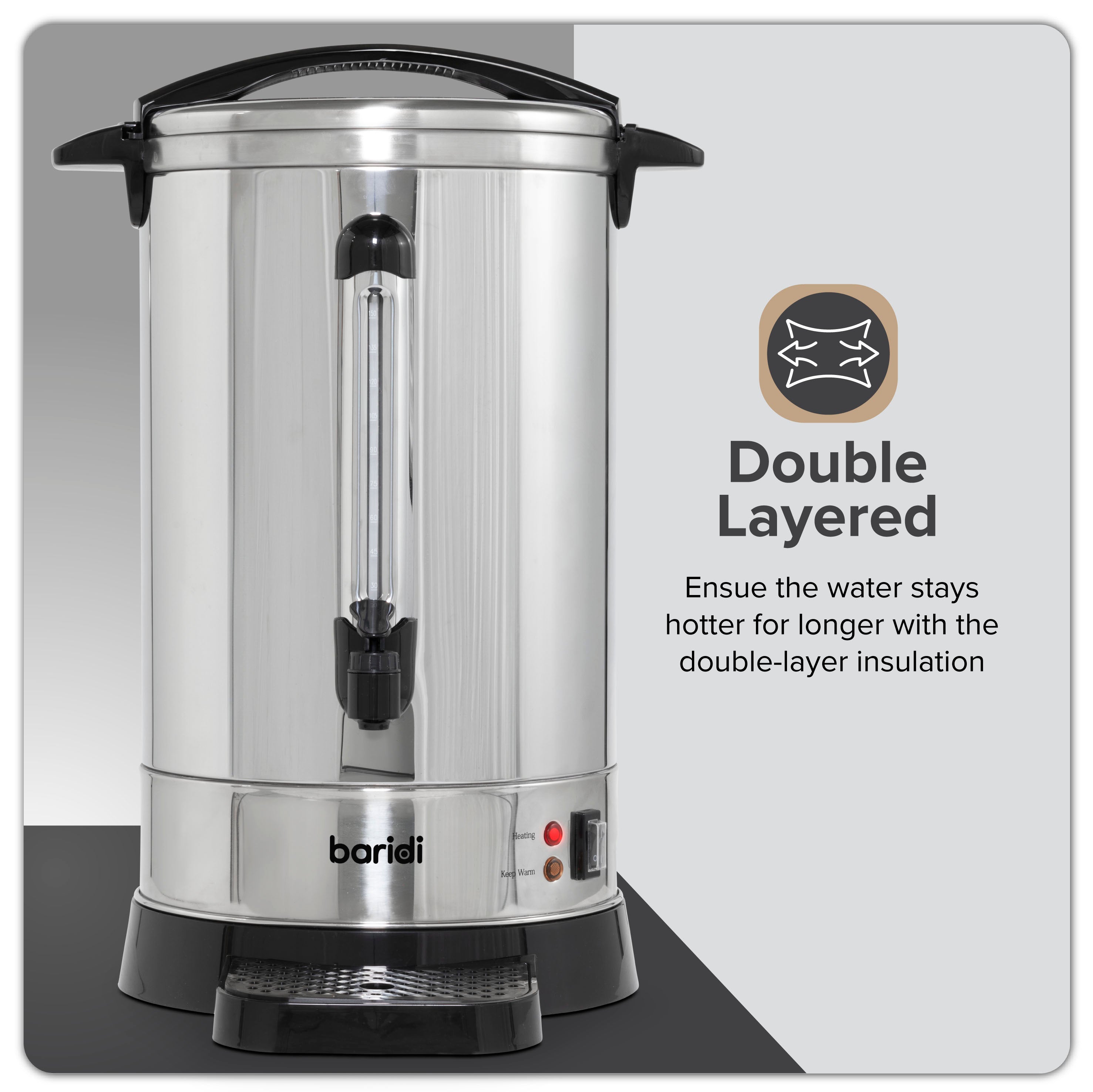 Baridi 20L Hot Water Boiler, Tea Urn with Drip Tray, Keep Warm Function - Stainless Steel - DH270