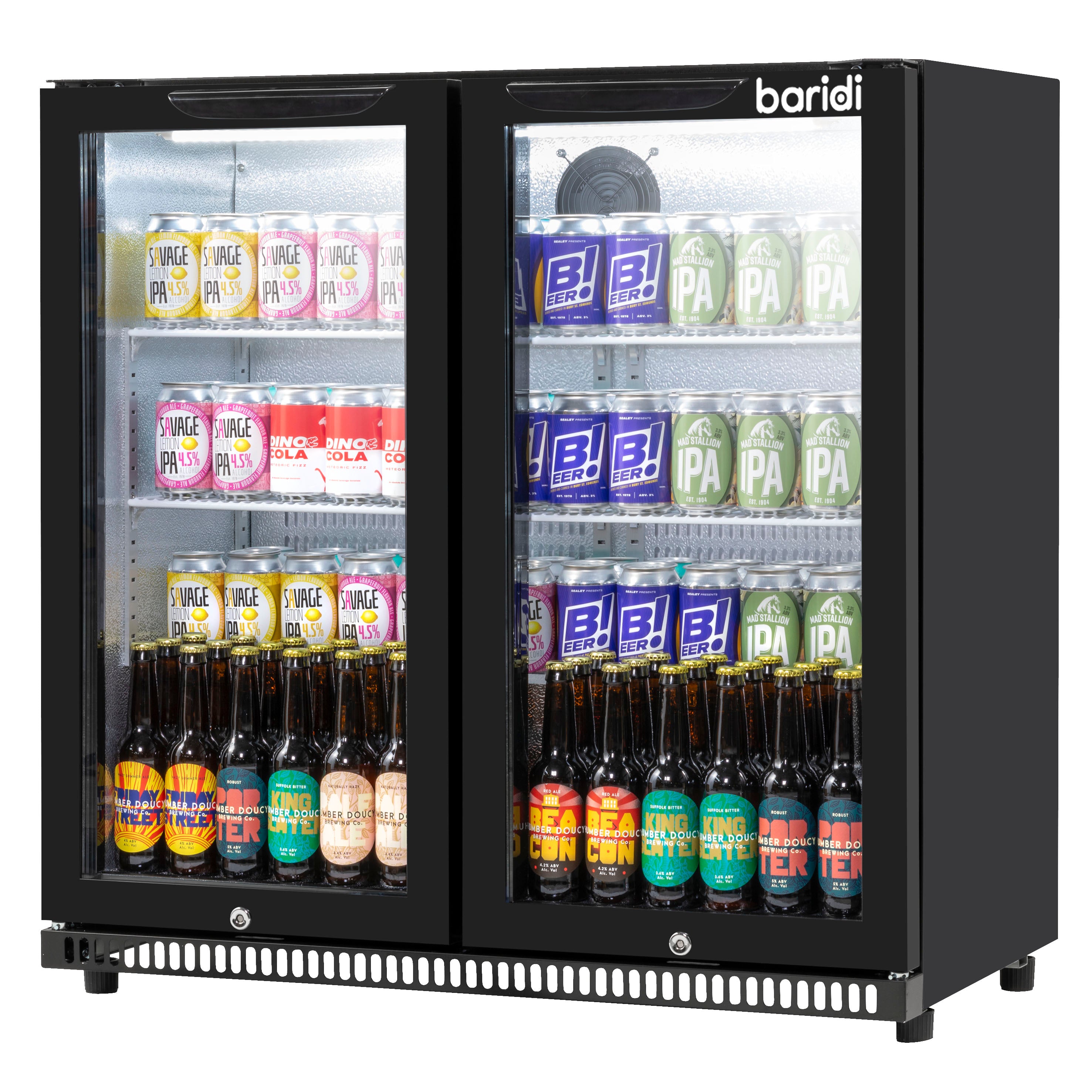 Baridi Back Bar Drinks Fridge with Hinged Double Door, 190L Capacity - DH272