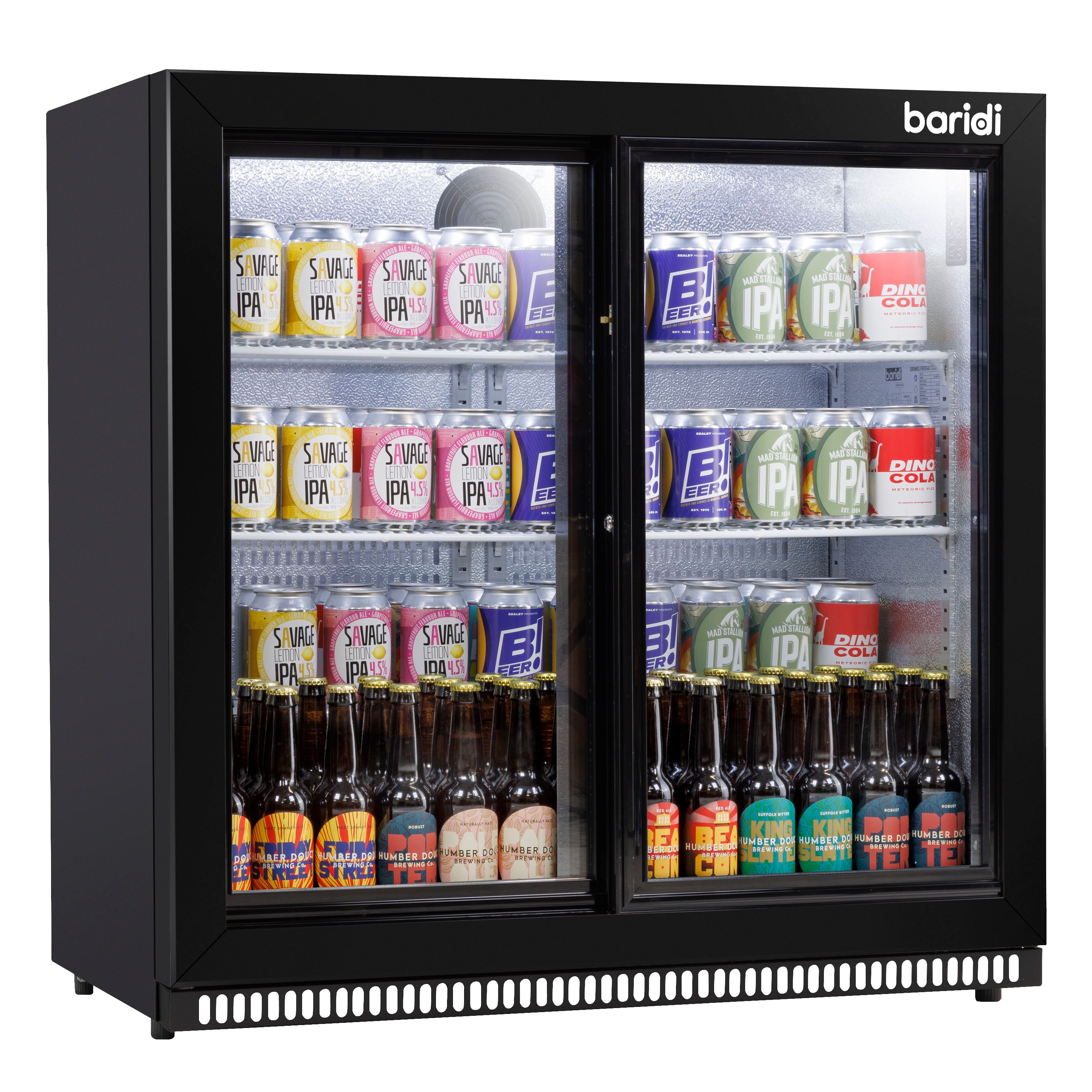 Baridi Back Bar Drinks Fridge/Cooler with Double Sliding Doors, 190L Capacity, Black - DH273