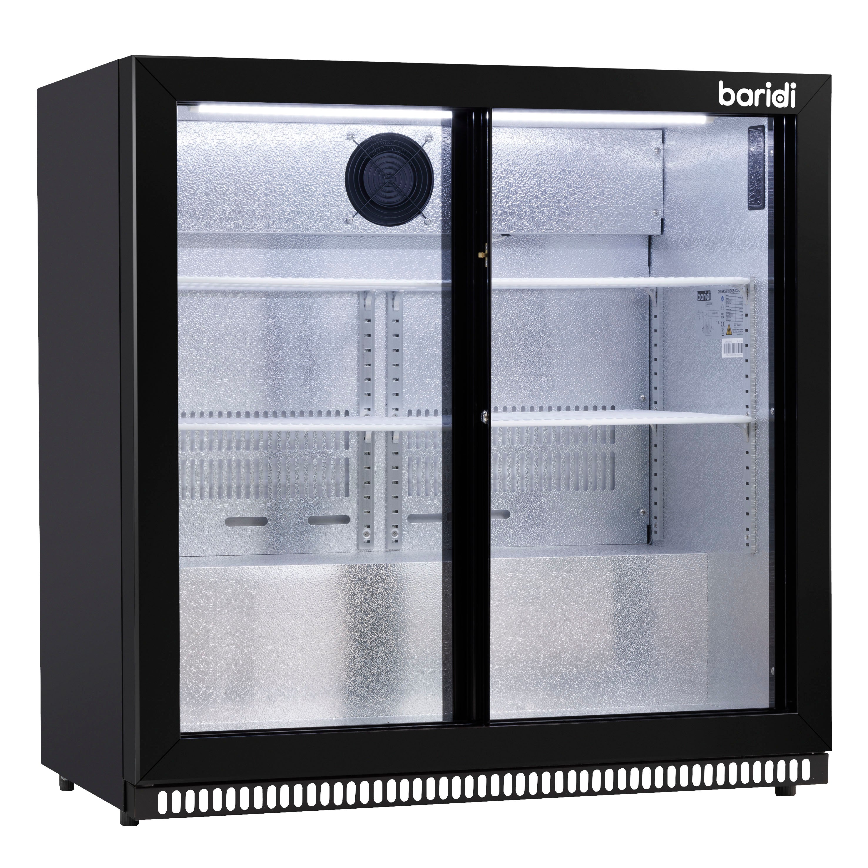 Baridi Back Bar Drinks Fridge/Cooler with Double Sliding Doors, 190L Capacity, Black - DH273