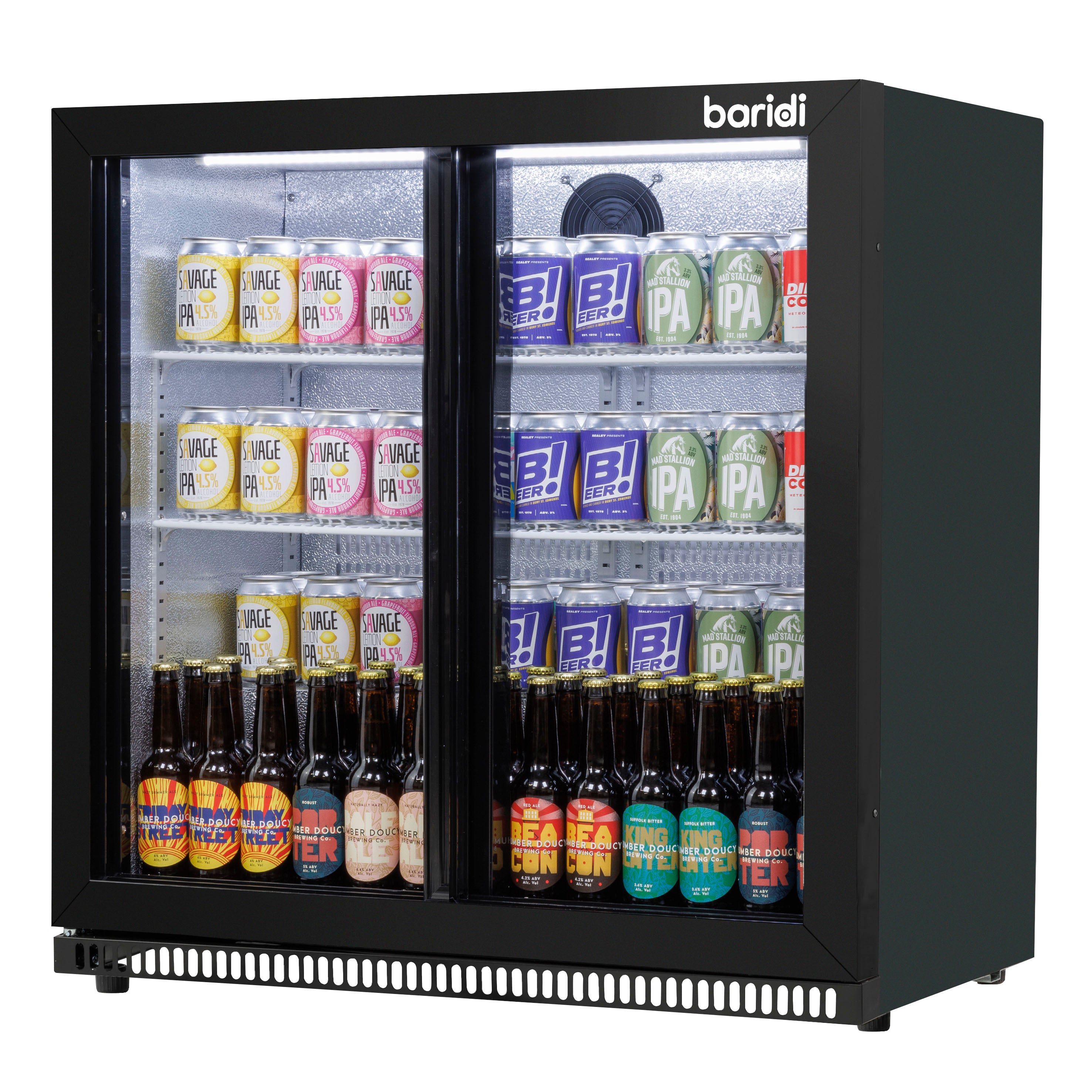 Baridi Back Bar Drinks Fridge/Cooler with Double Sliding Doors, 190L Capacity, Black - DH273