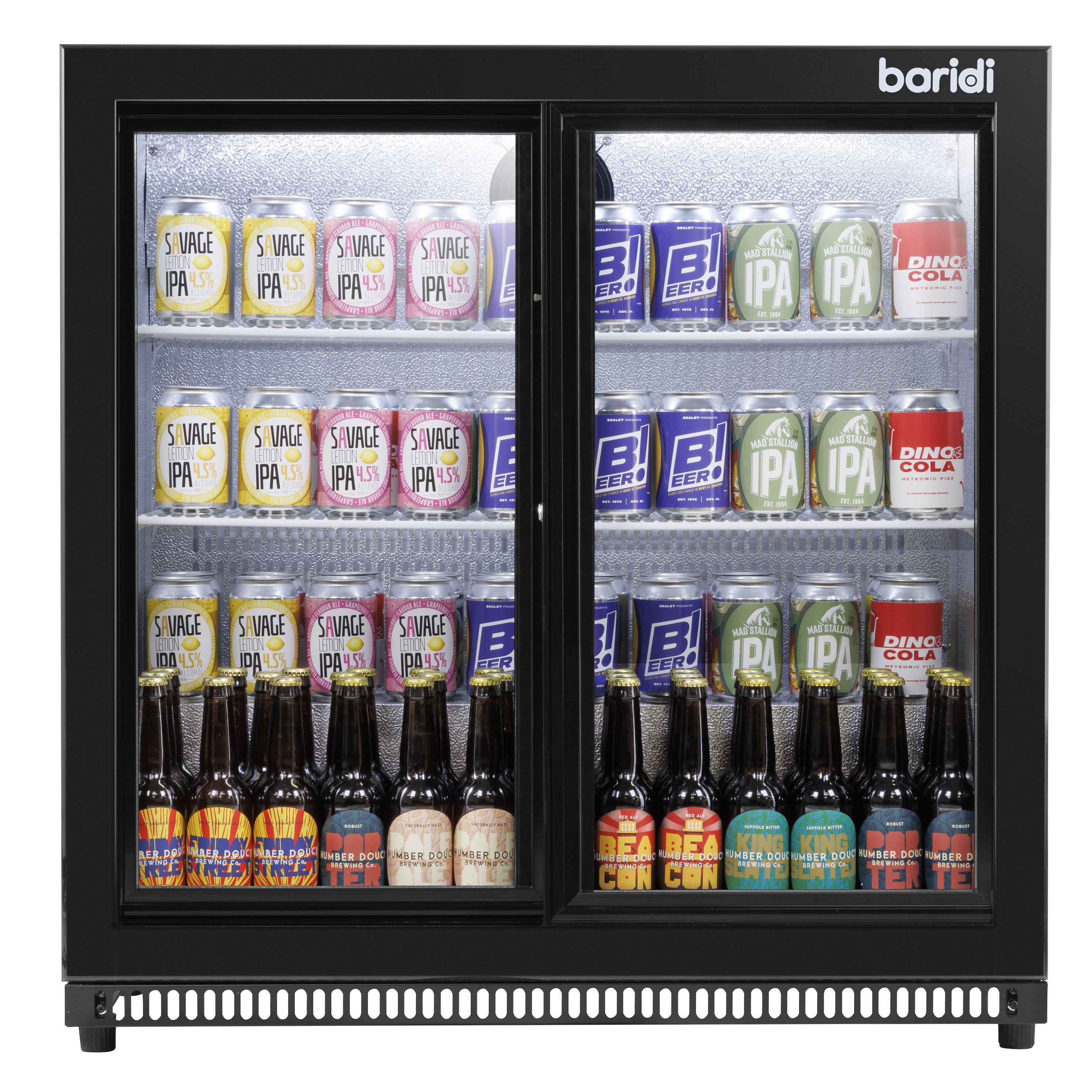 Baridi Back Bar Drinks Fridge/Cooler with Double Sliding Doors, 190L Capacity, Black - DH273