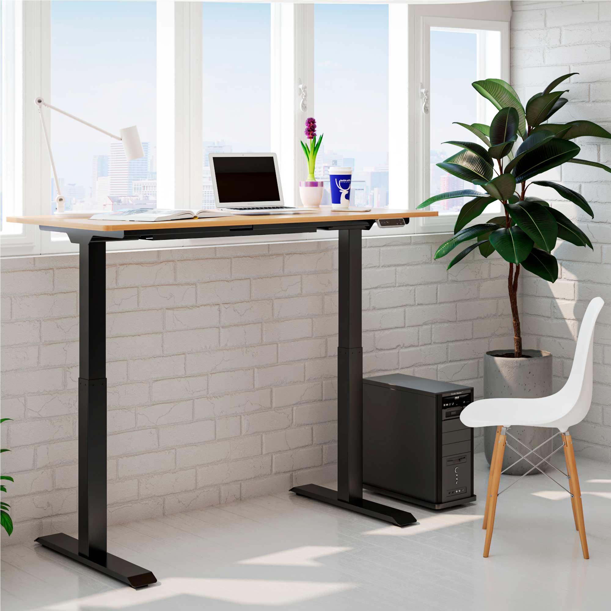 Oak Electric Height Adjustable Standing Desk, 1400 x 700mm Dual Motor 100kg - DH33