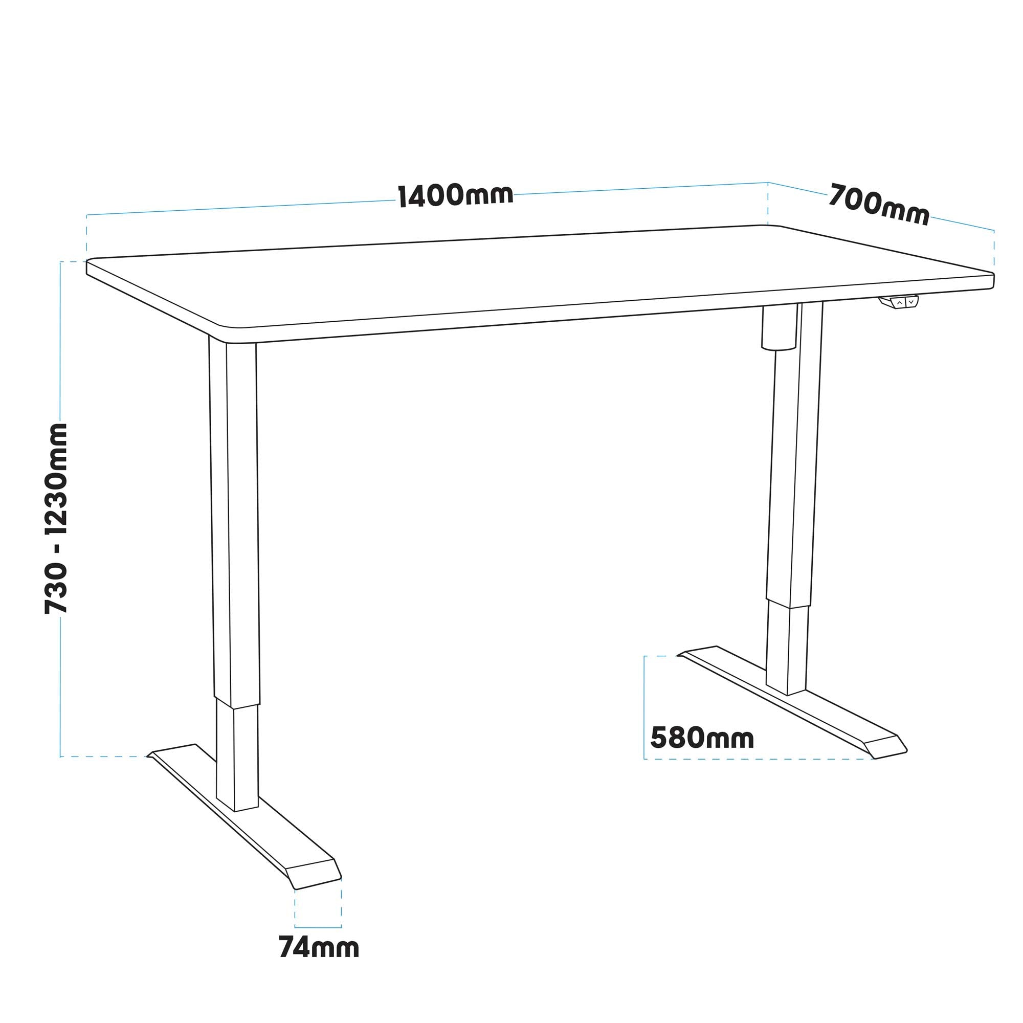 Oak Electric Height Adjustable Standing Desk, 1400 x 700mm Dual Motor 100kg - DH33