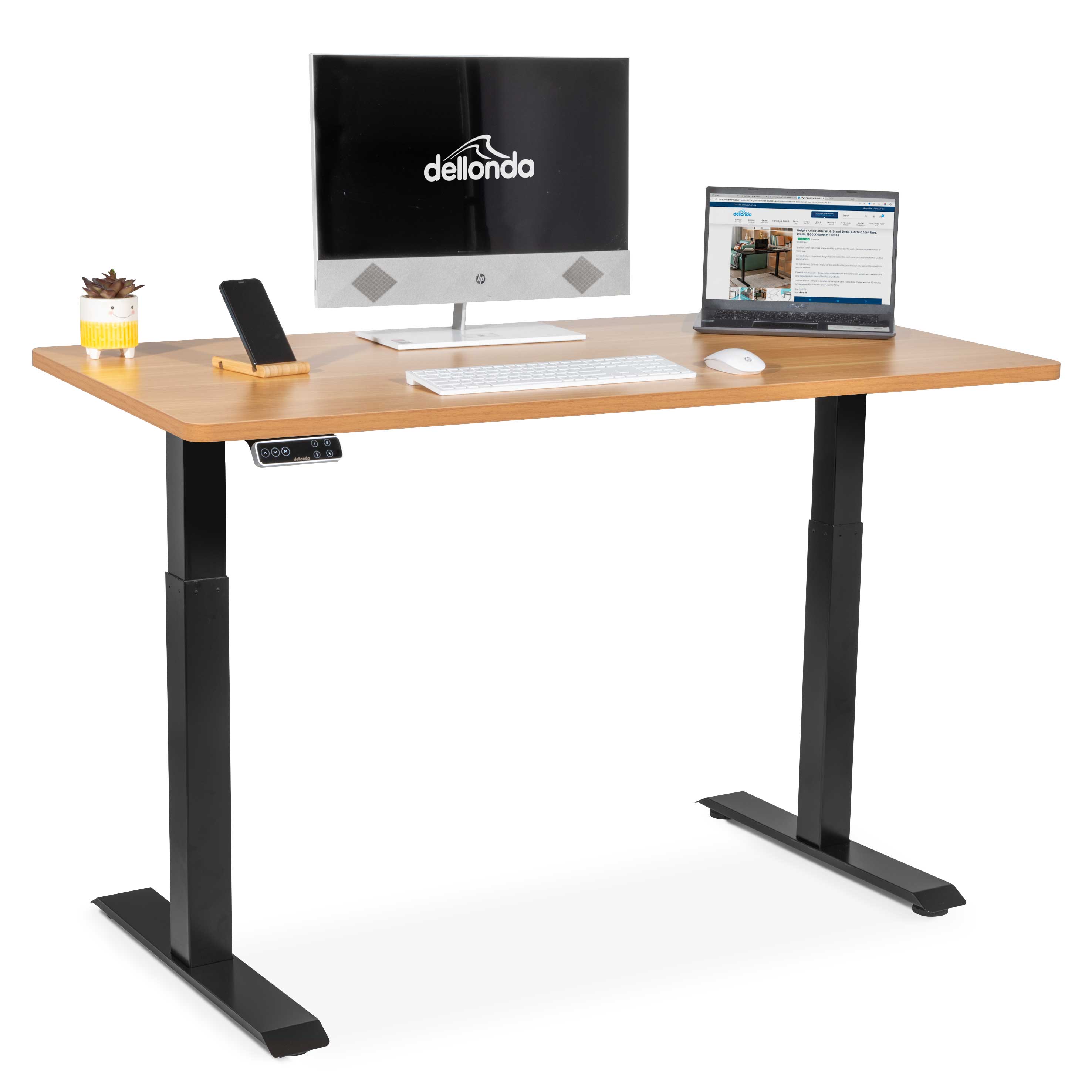 Oak Electric Height Adjustable Standing Desk, 1400 x 700mm Dual Motor 100kg - DH33