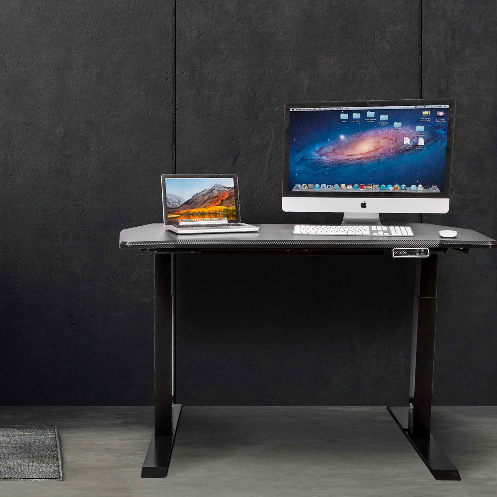 Carbon Fibre Effect Electric Height Adjustable Standing Desk, 1400 x 700mm Dual Motor 100kg - DH241