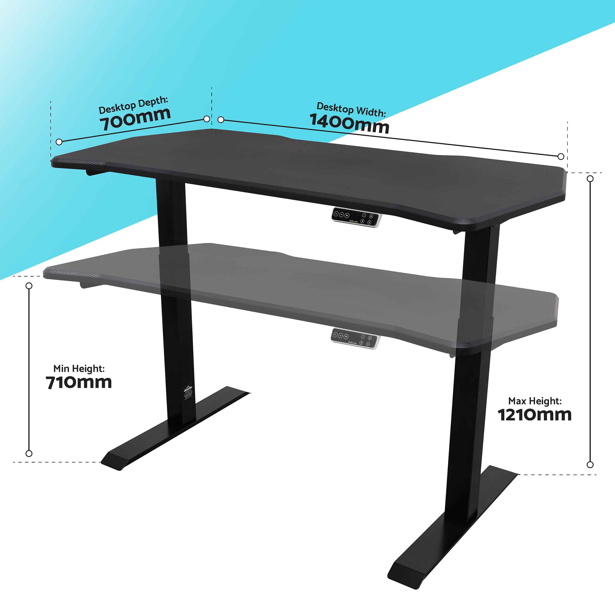 Carbon Fibre Effect Electric Height Adjustable Standing Desk, 1400 x 700mm Dual Motor 100kg - DH241