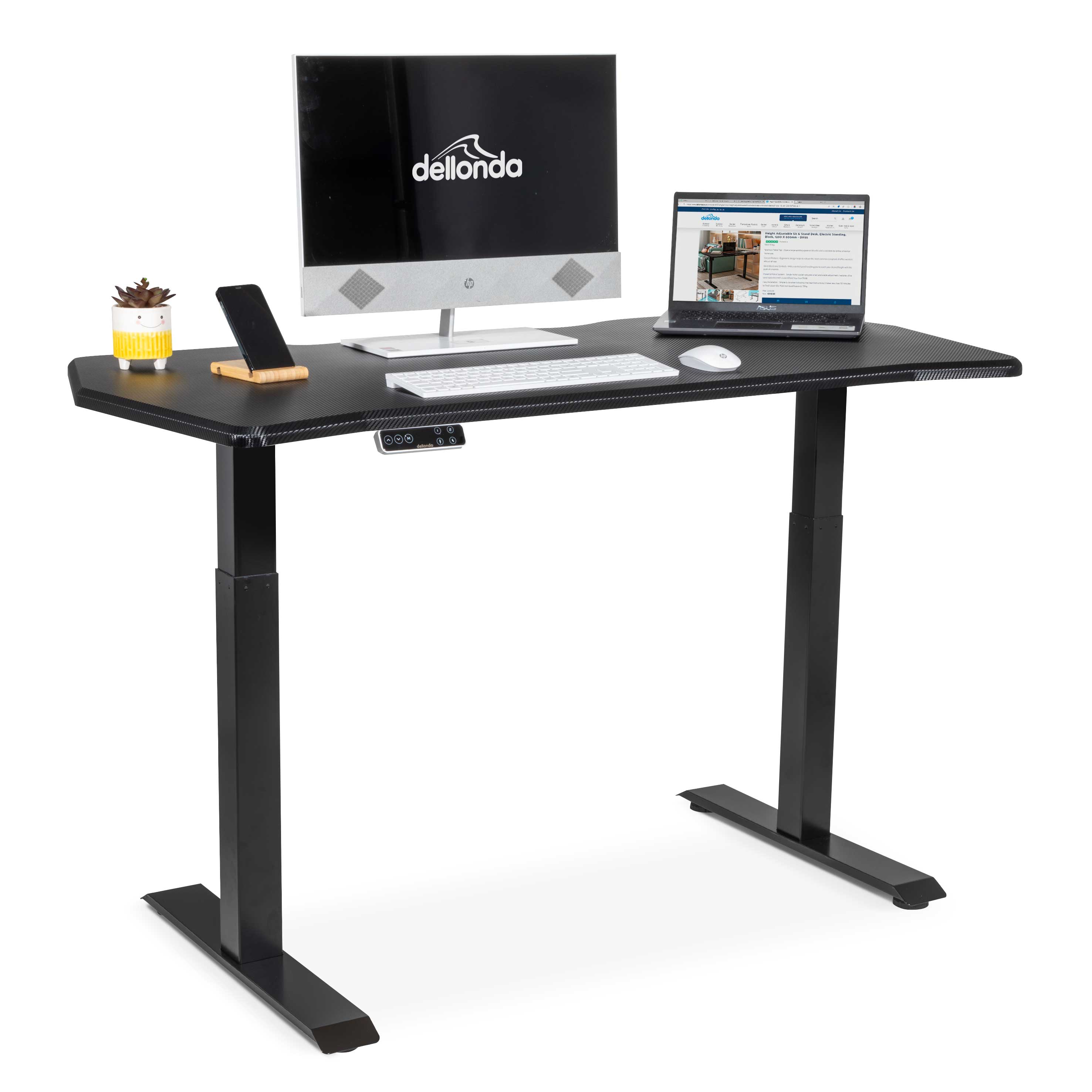 Carbon Fibre Effect Electric Height Adjustable Standing Desk, 1400 x 700mm Dual Motor 100kg - DH241