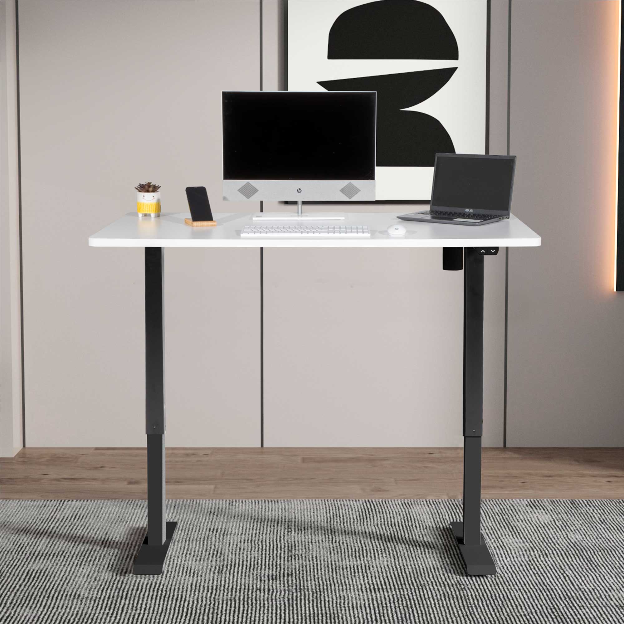 White Electric Height Adjustable Standing Desk, Quiet, Home Office, 1400x700mm - DH36