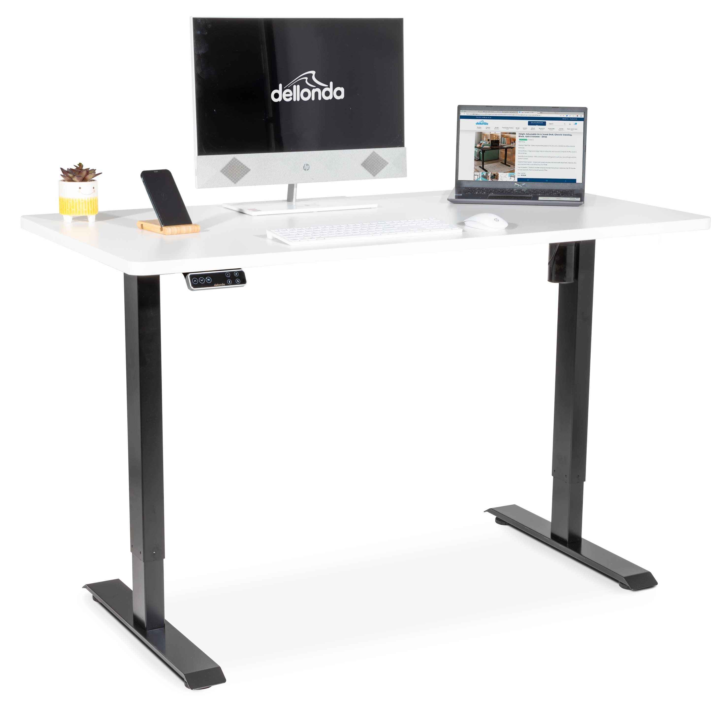 White Electric Height Adjustable Standing Desk with Memory, Quiet, 1400x700mm - DH244