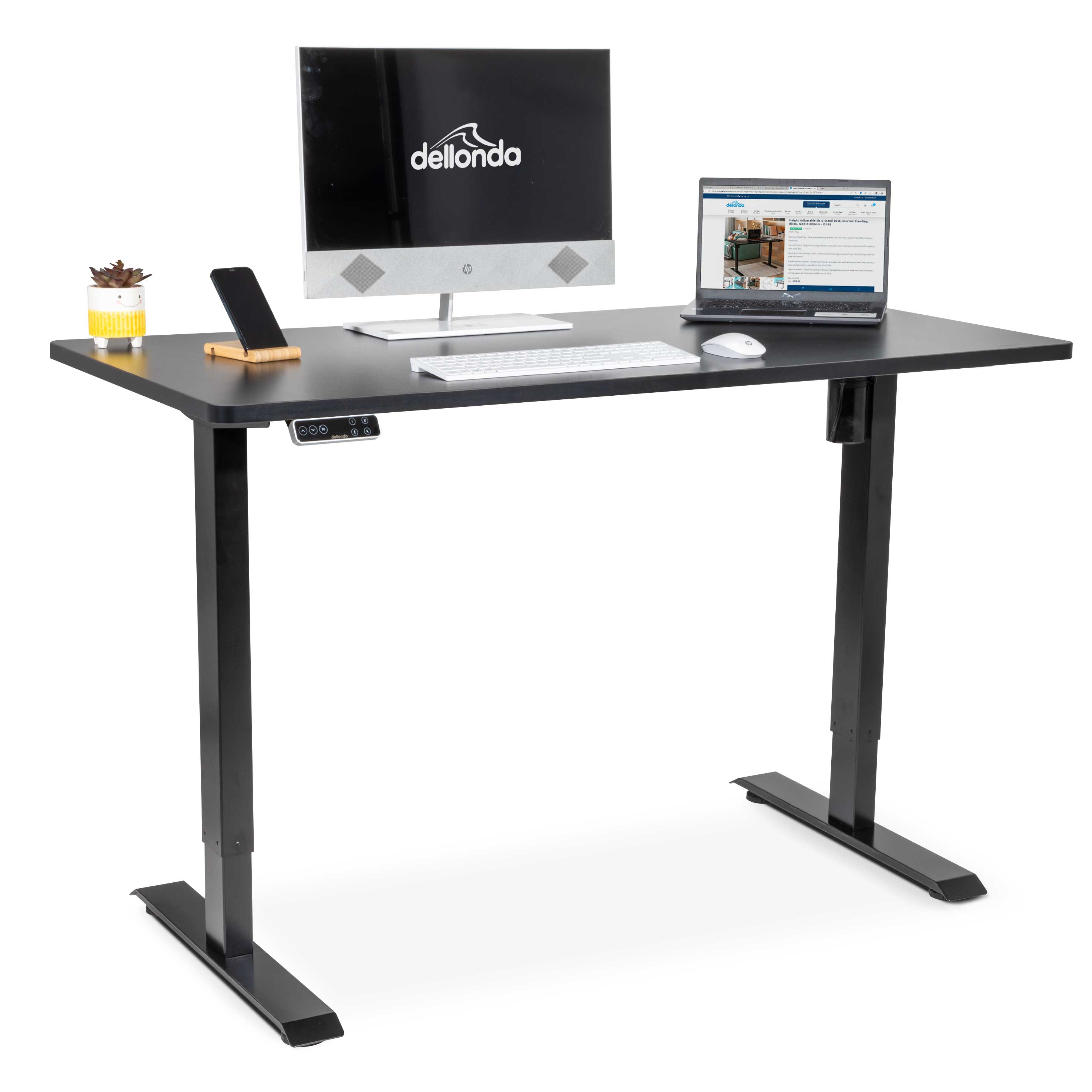 Black Electric Height Adjustable Standing Desk with Memory, Quiet, 1400x700mm - DH245