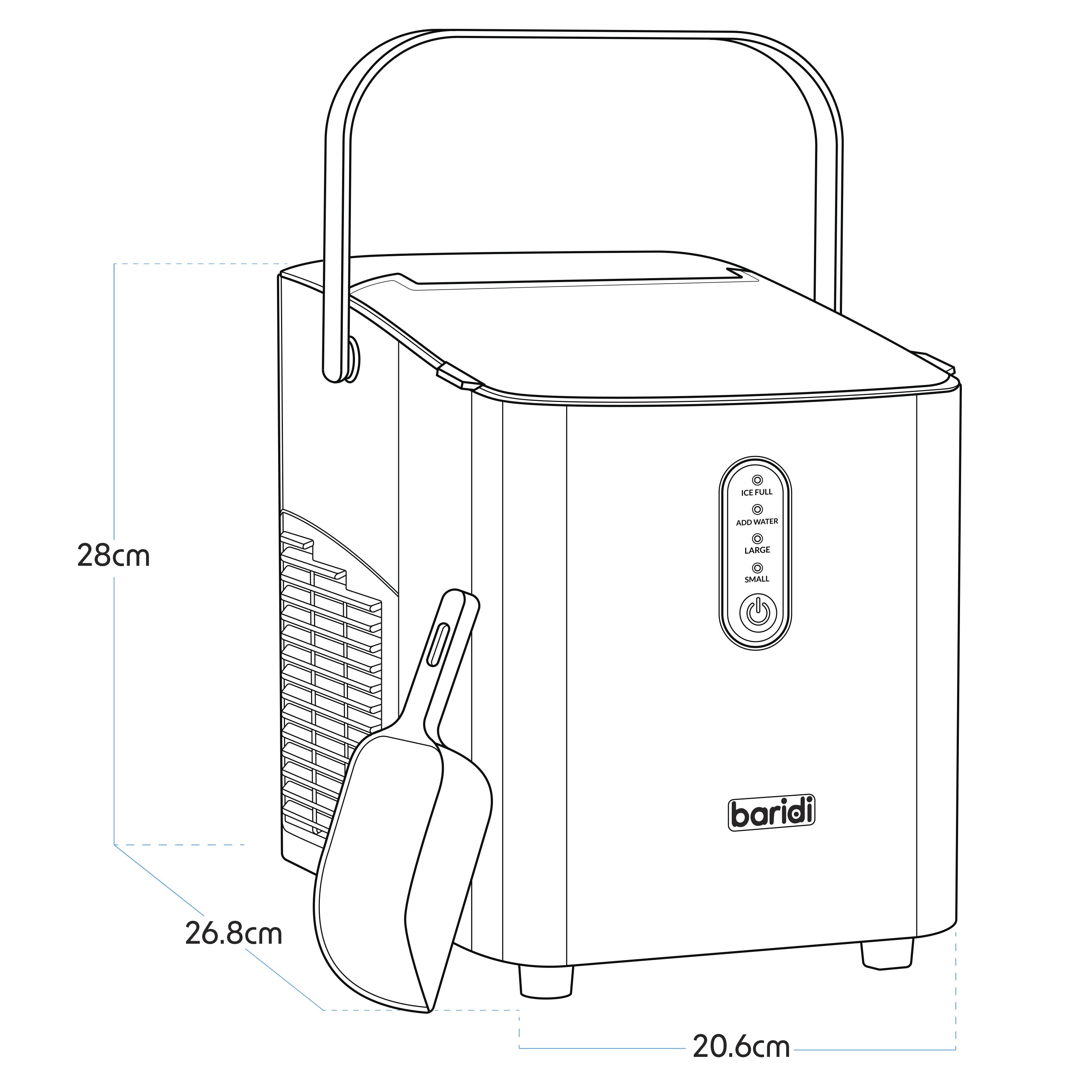 Baridi Ice Cube Maker 12kg in 24hr Electric with LED Display & 10 Minute Freeze - DH52