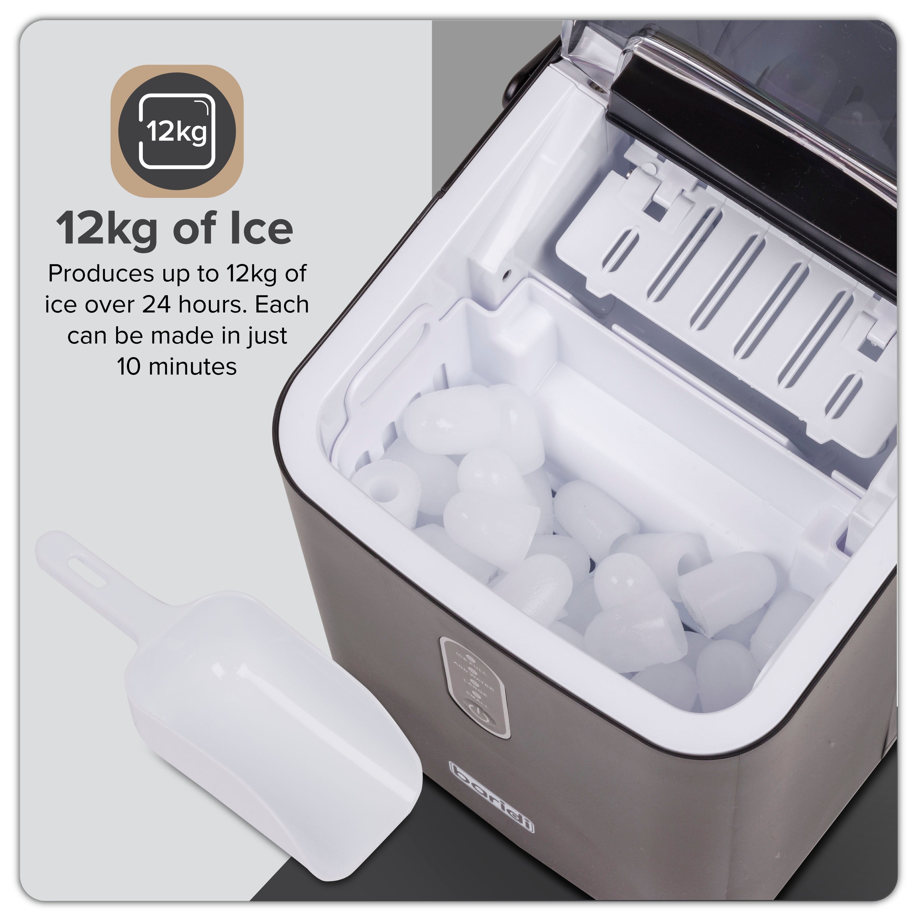 Baridi Ice Cube Maker 12kg in 24hr Electric with LED Display & 10 Minute Freeze - DH52