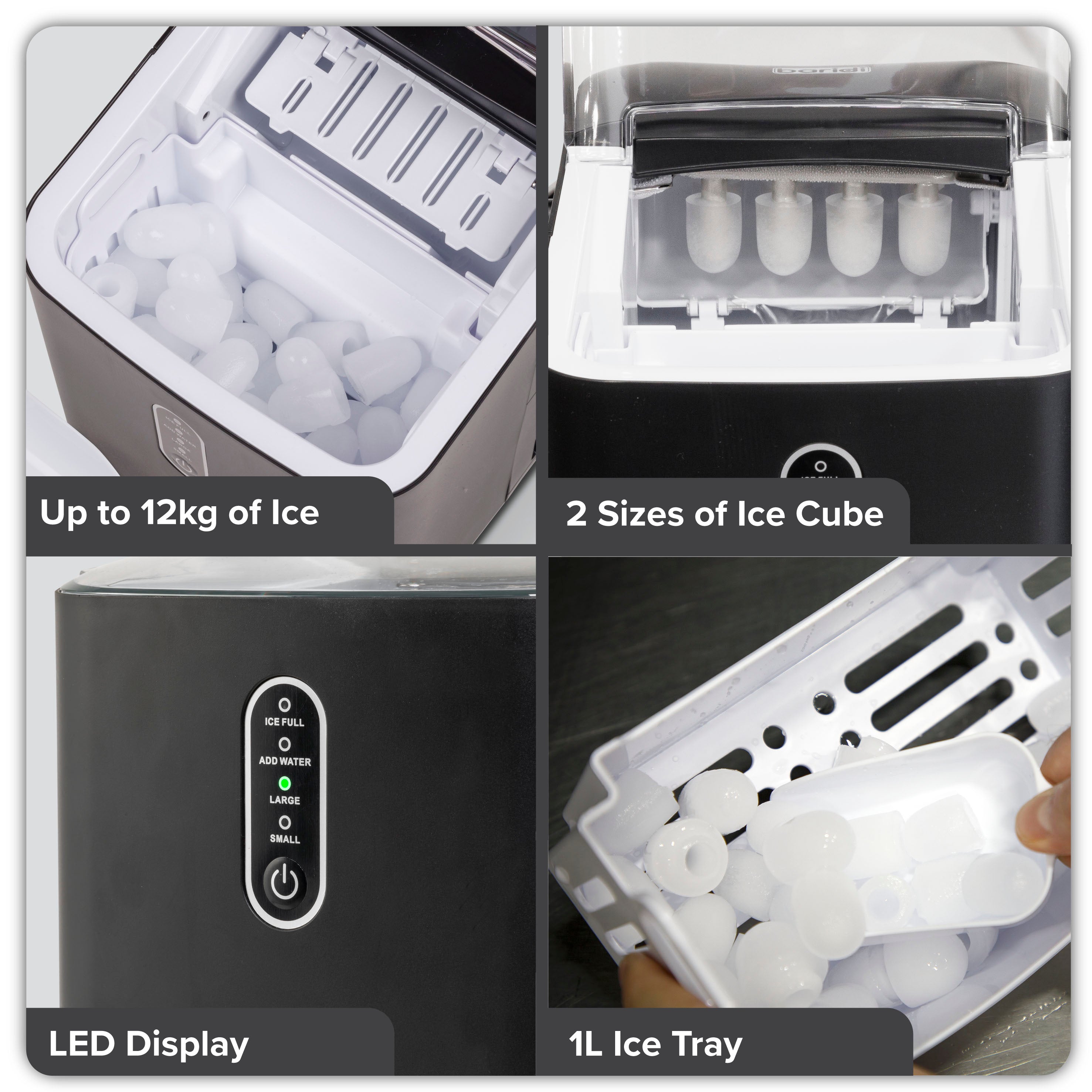 Baridi Ice Cube Maker 12kg in 24hr Electric with LED Display & 10 Minute Freeze - DH52