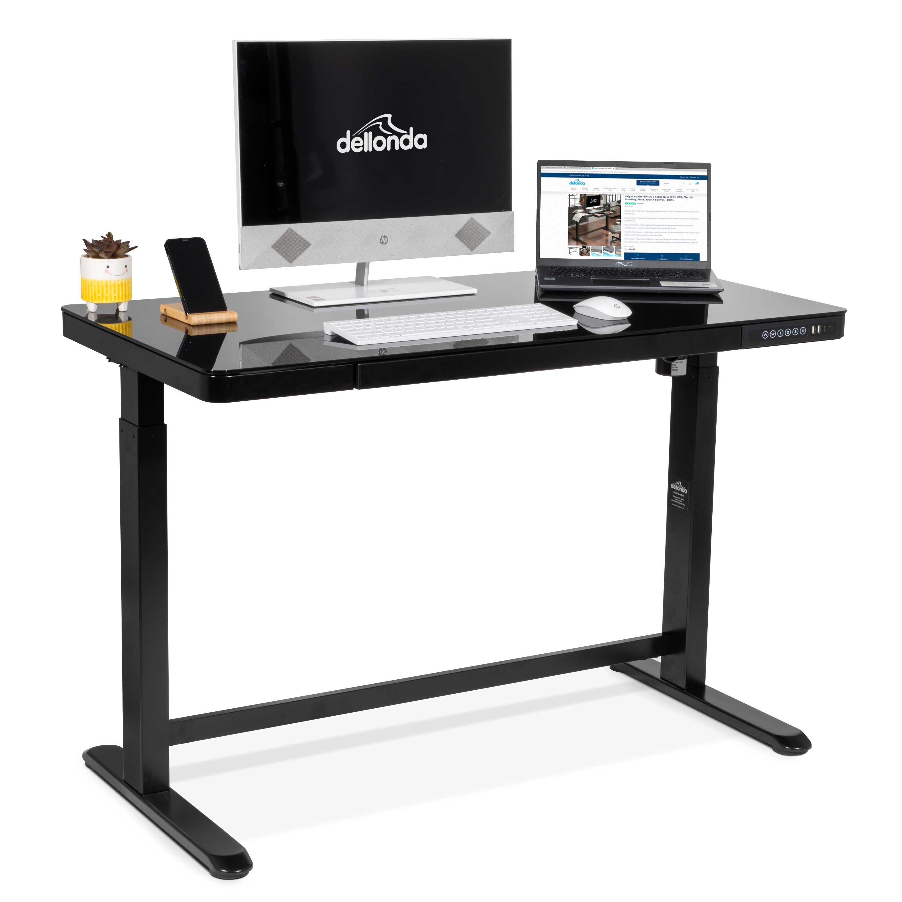 Height Adjustable Sit & Stand Desk, Electric Standing, Black, 1200 x 600mm - DH53