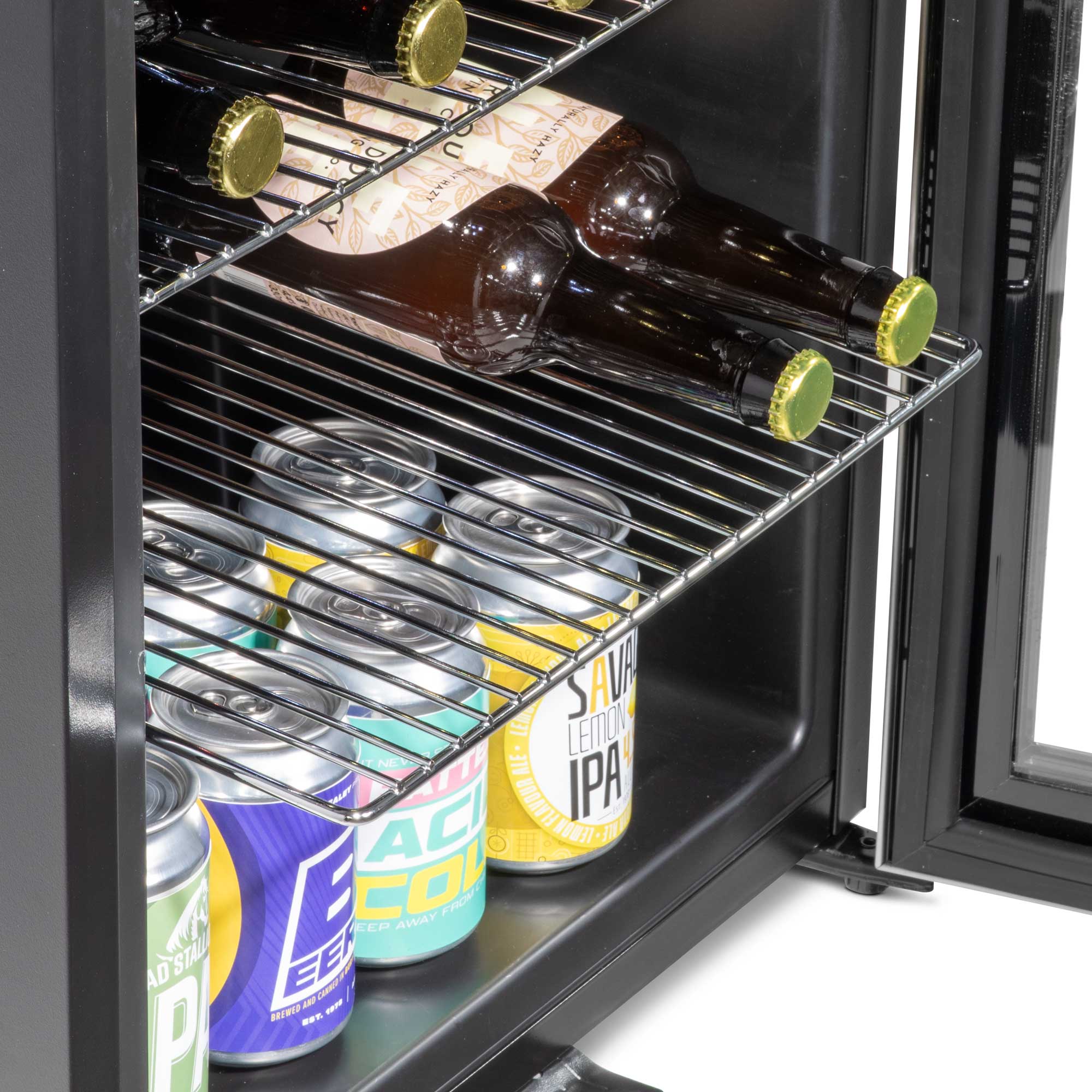 Baridi 60L Beer & Drinks Fridge with LED Light, Black and Glass Door - DH62