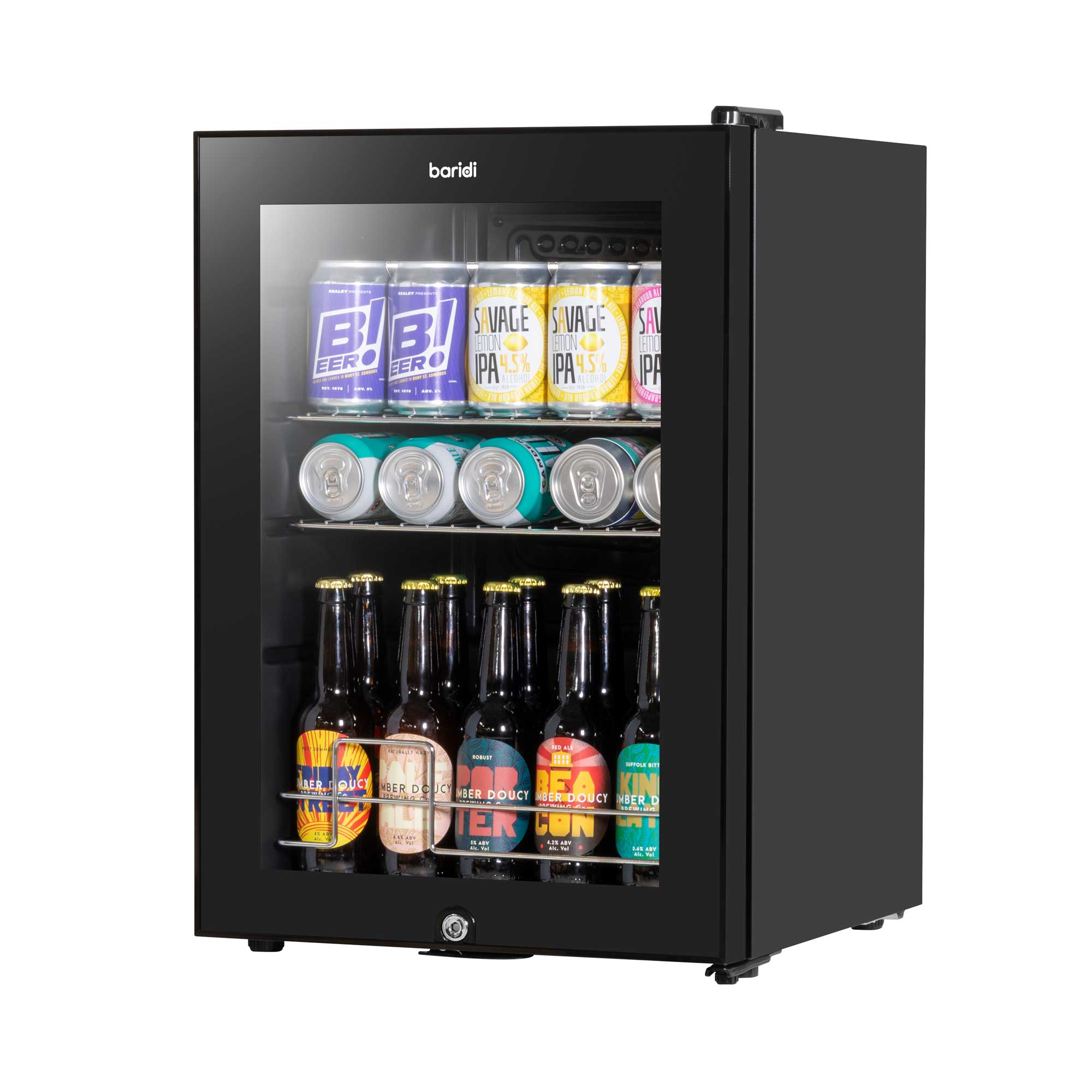 Baridi 60L Beer & Drinks Fridge with LED Light, Black and Glass Door - DH62