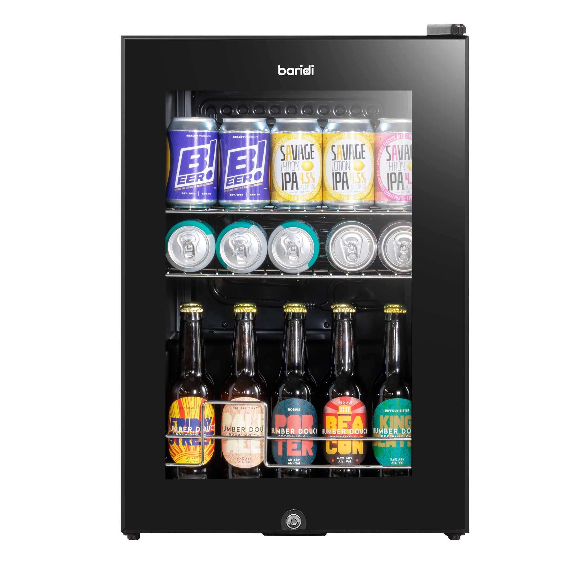 Baridi 60L Beer & Drinks Fridge with LED Light, Black and Glass Door - DH62