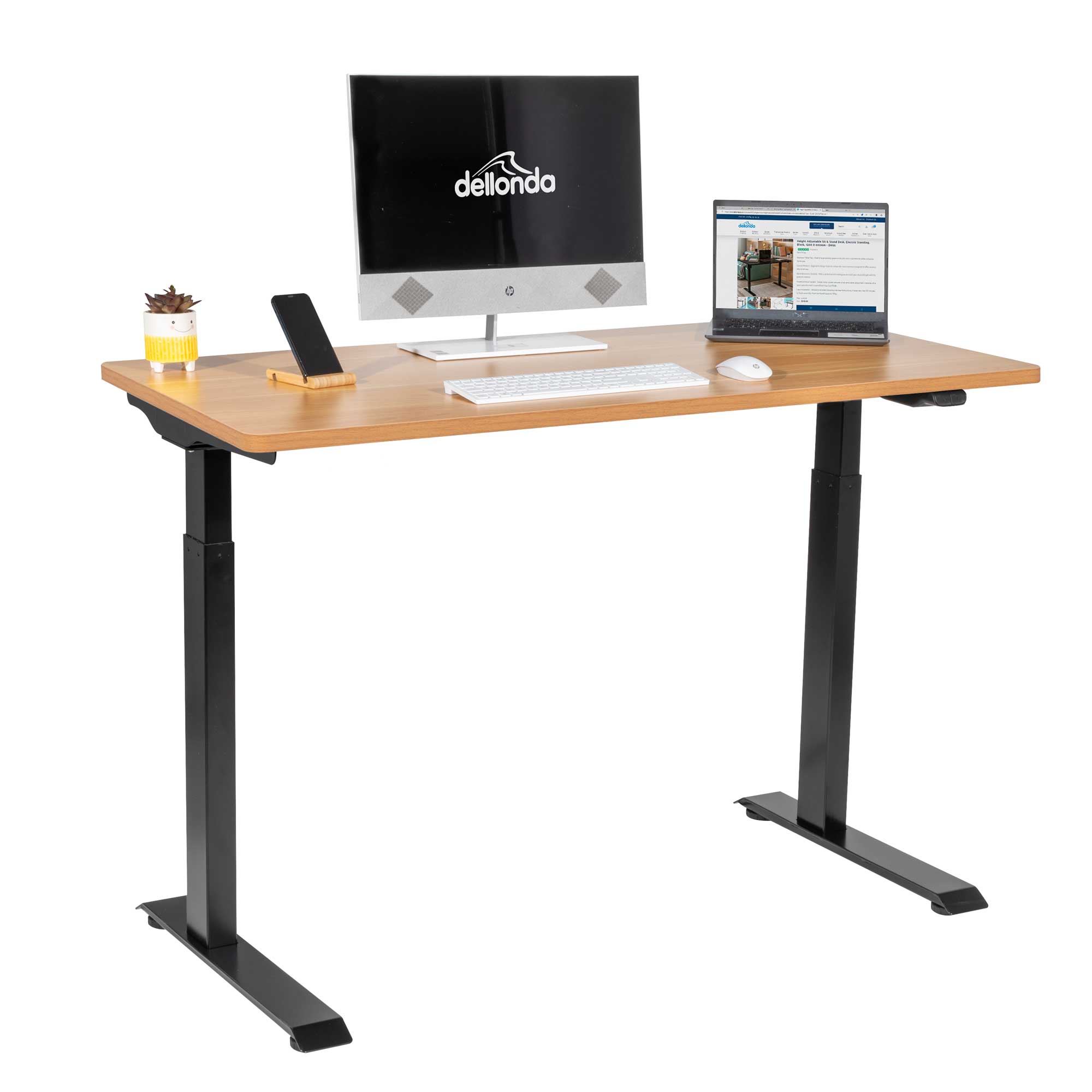 Single Motor Height Adjustable Sit & Stand Desk, Oak, 1200 x 600mm - DH66