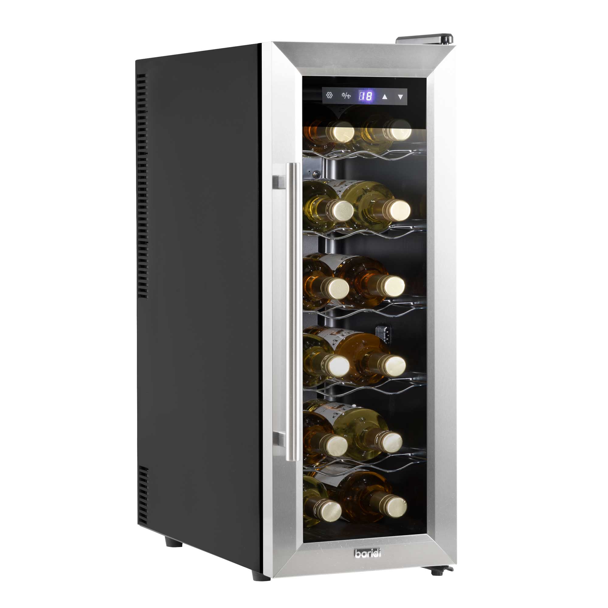 Baridi 12 Bottle Wine Cooler with Digital Touch Screen Controls & LED Light, Stainless Steel - DH74