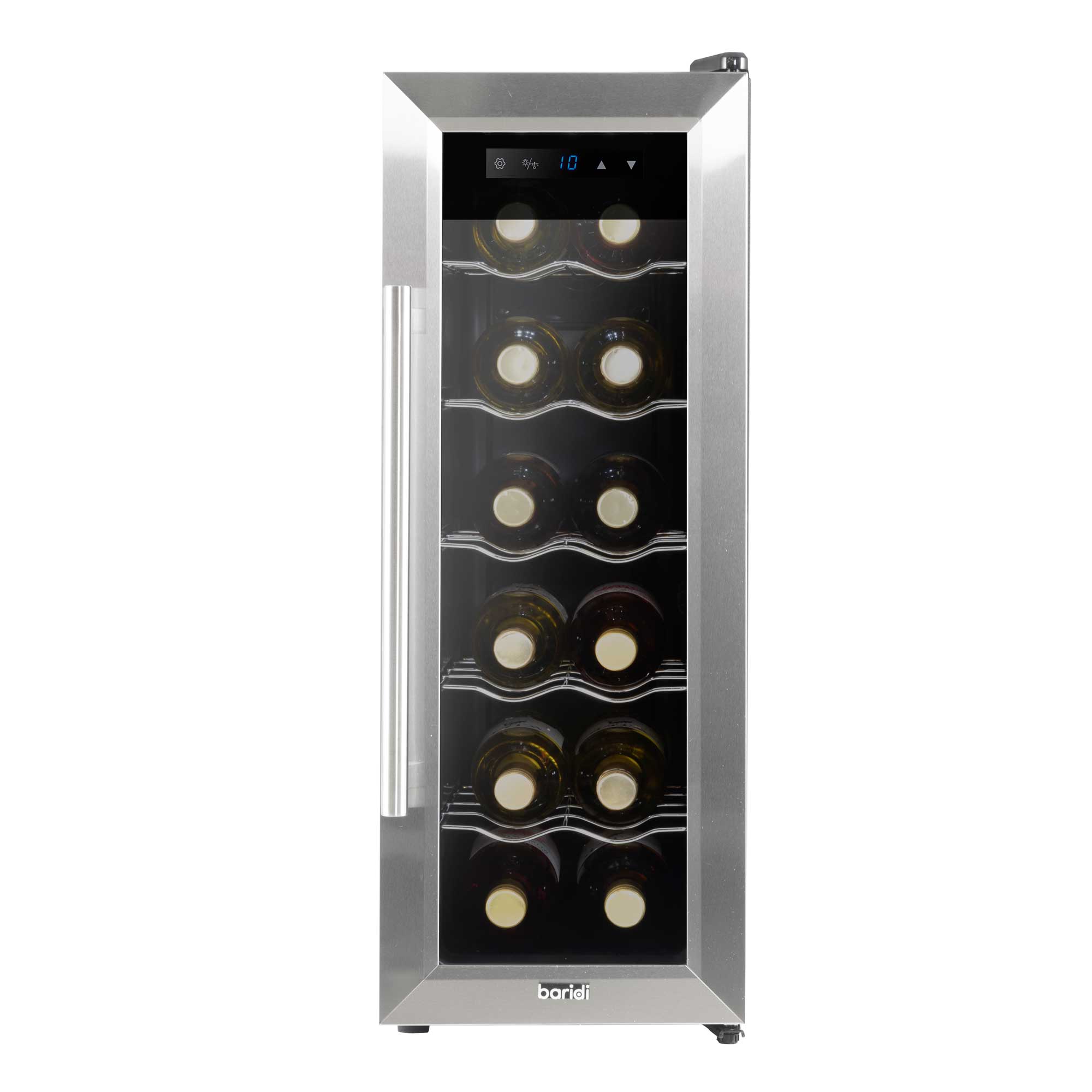 Baridi 12 Bottle Wine Cooler with Digital Touch Screen Controls & LED Light, Stainless Steel - DH74