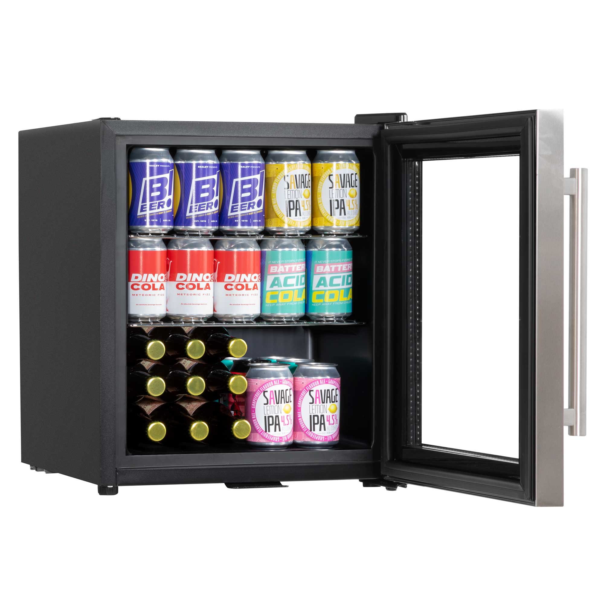 Baridi 50L Drinks & Wine Mini Cooler Fridge with LED Light, Stainless Steel - DH75