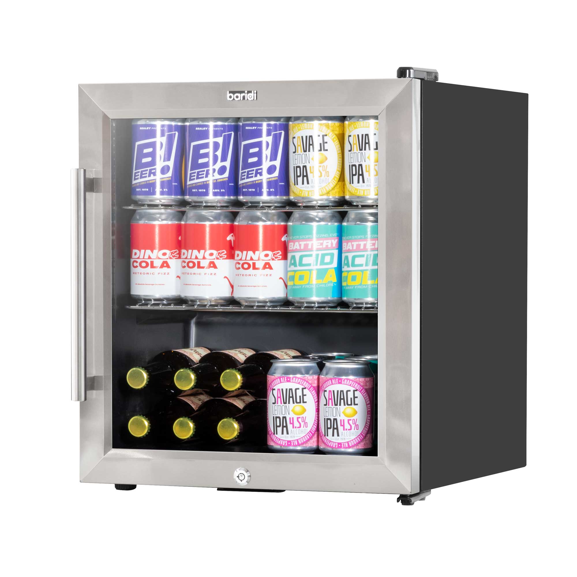 Baridi 50L Drinks & Wine Mini Cooler Fridge with LED Light, Stainless Steel - DH75