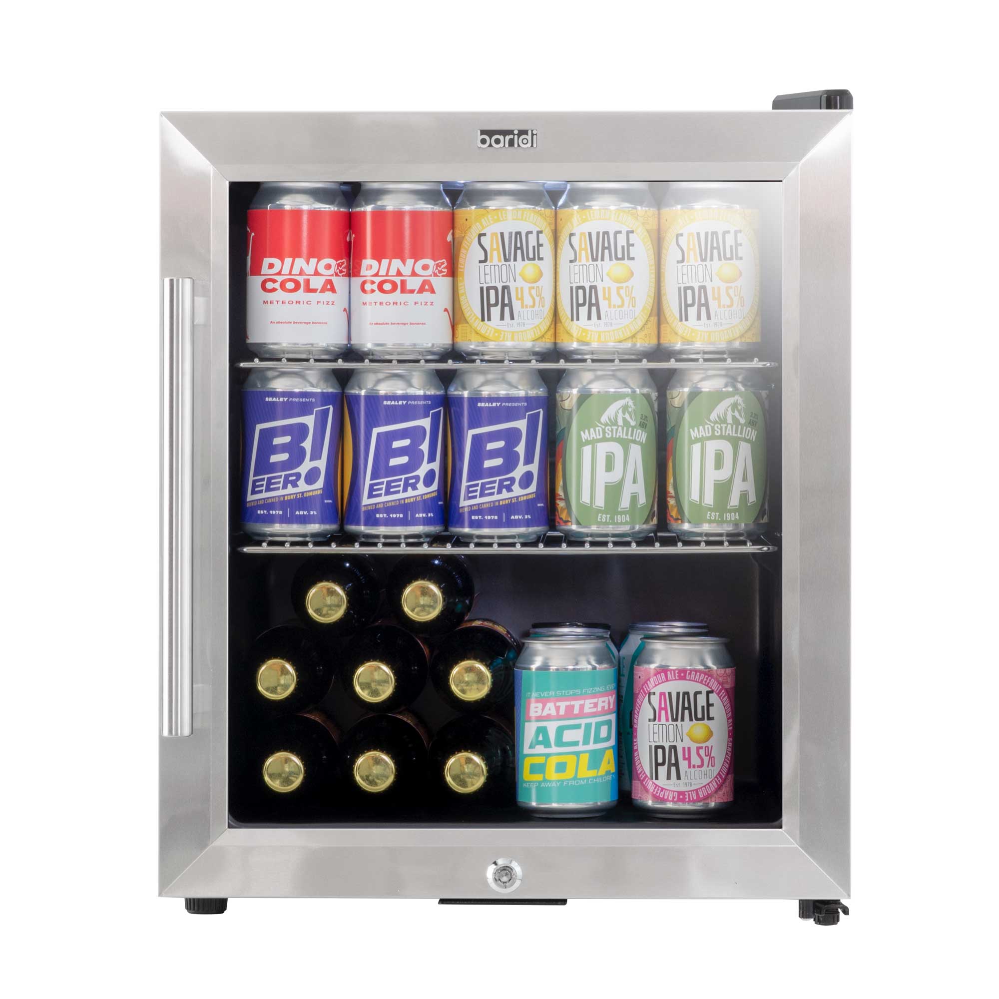 Baridi 50L Drinks & Wine Mini Cooler Fridge with LED Light, Stainless Steel - DH75