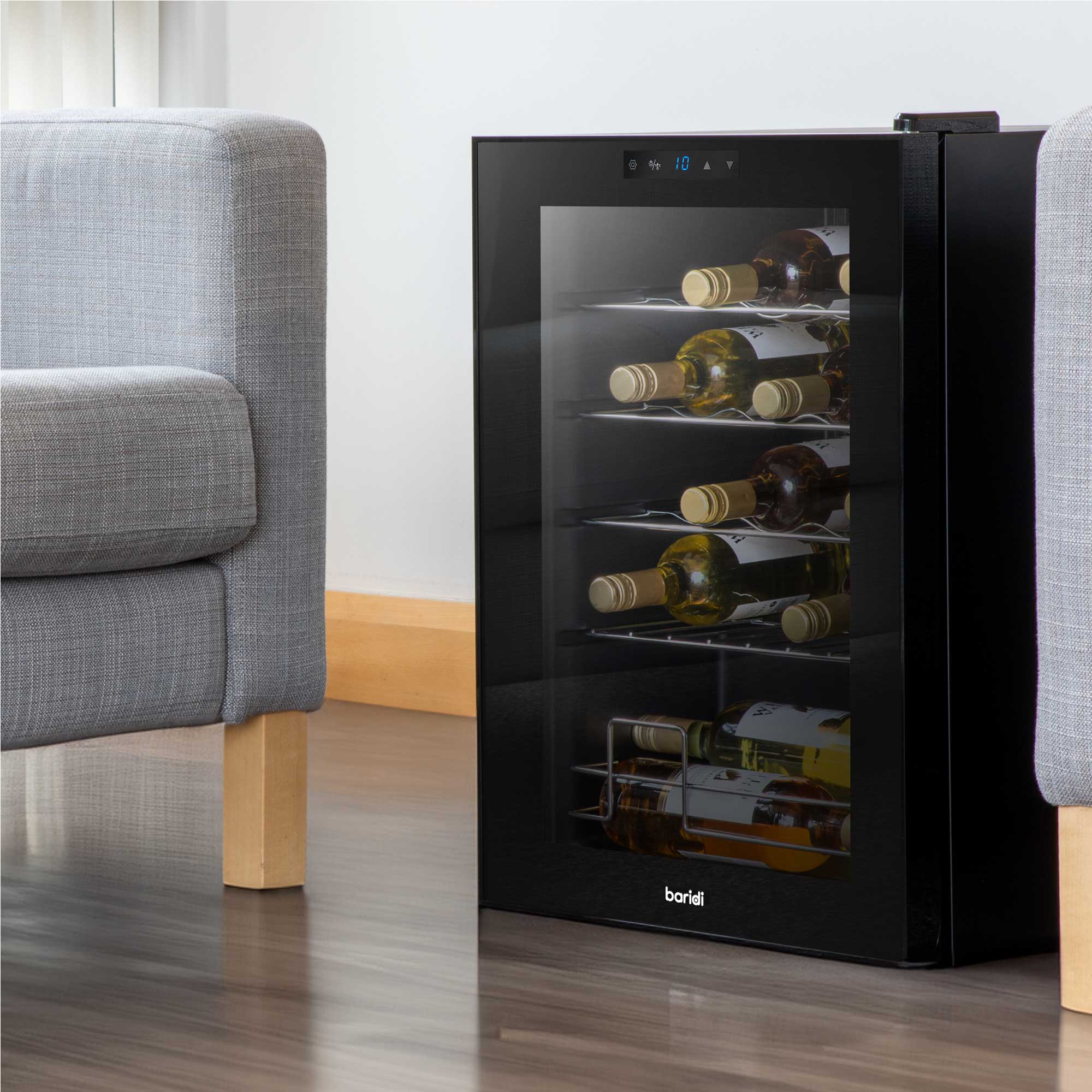 Baridi 20 Bottle Wine Cooler Fridge with Digital Touch Screen Controls & LED Light, Black - DH8