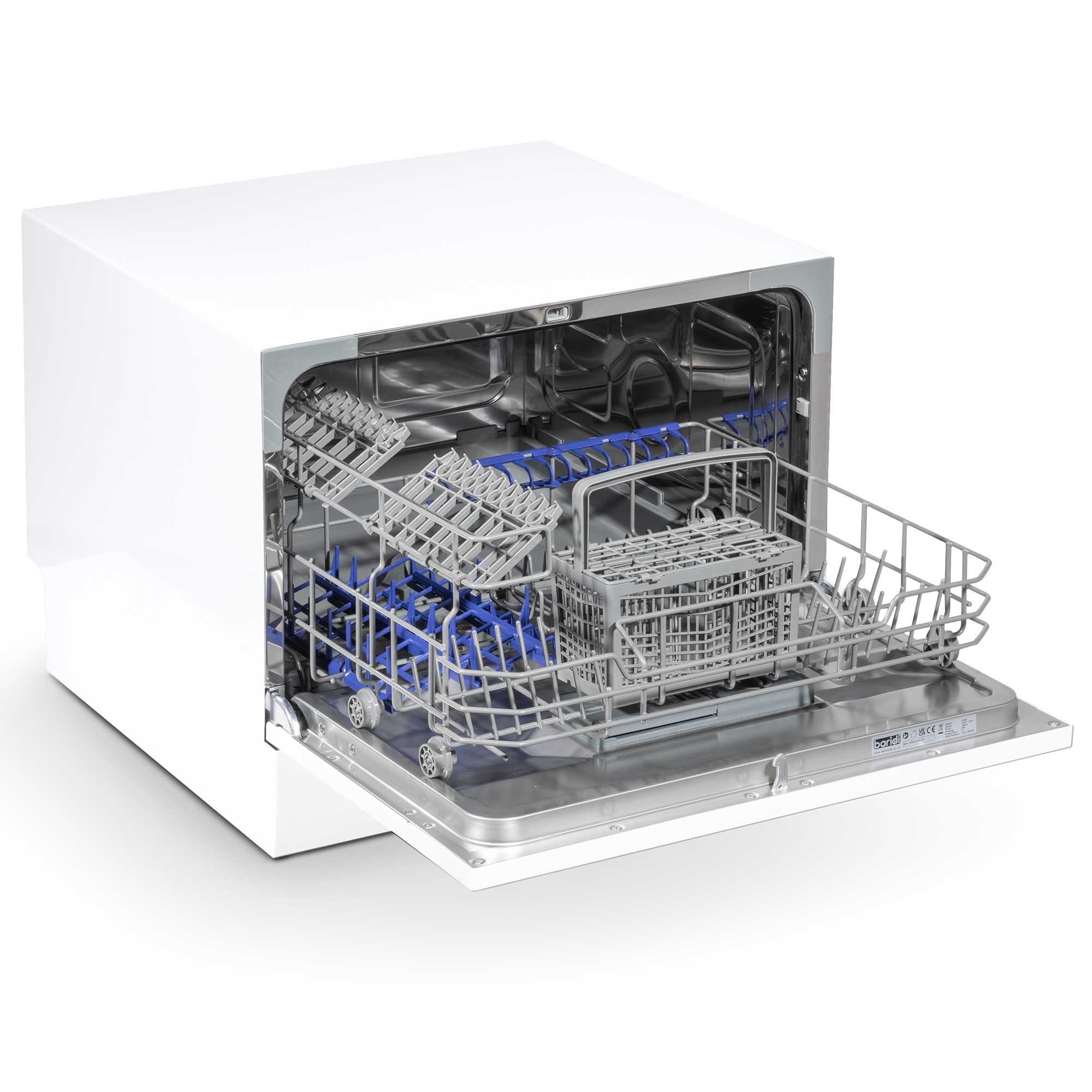 Baridi Compact Tabletop Dishwasher 6 Place Settings, 6 Programmes, Low Noise, 6.5L - White - DH83