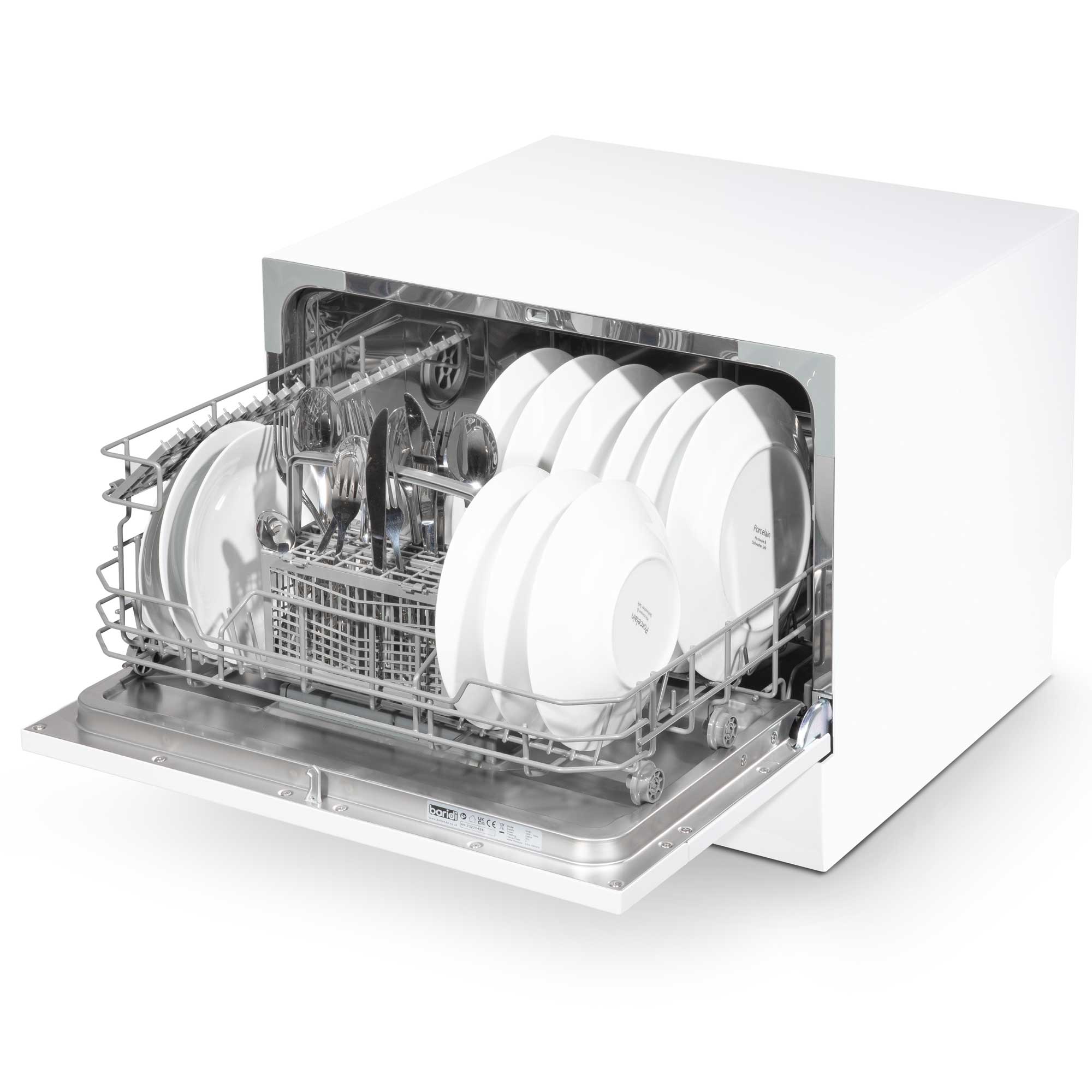 Baridi Compact Tabletop Dishwasher 6 Place Settings, 6 Programmes, Low Noise, 6.5L - White - DH83