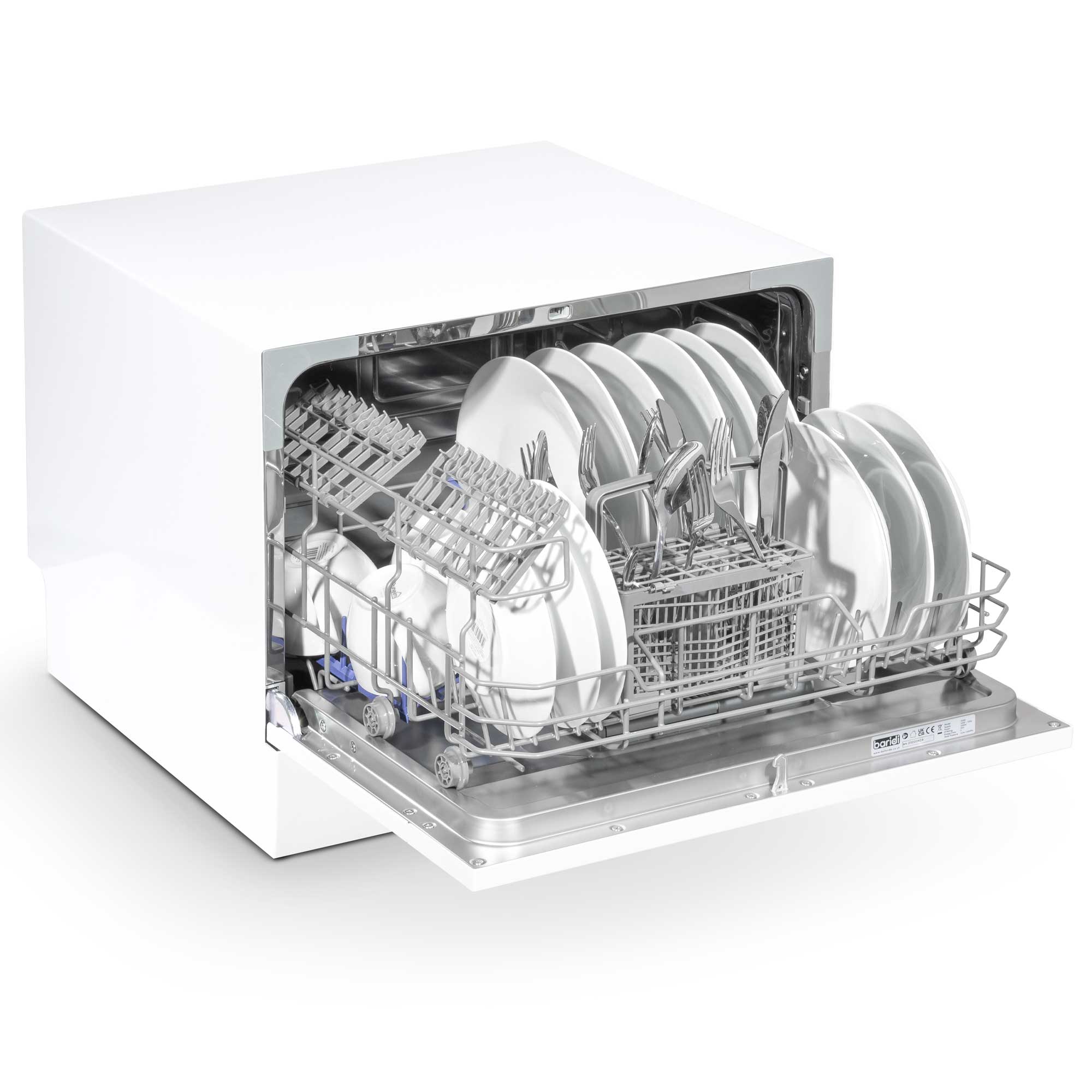 Baridi Compact Tabletop Dishwasher 6 Place Settings, 6 Programmes, Low Noise, 6.5L - White - DH83