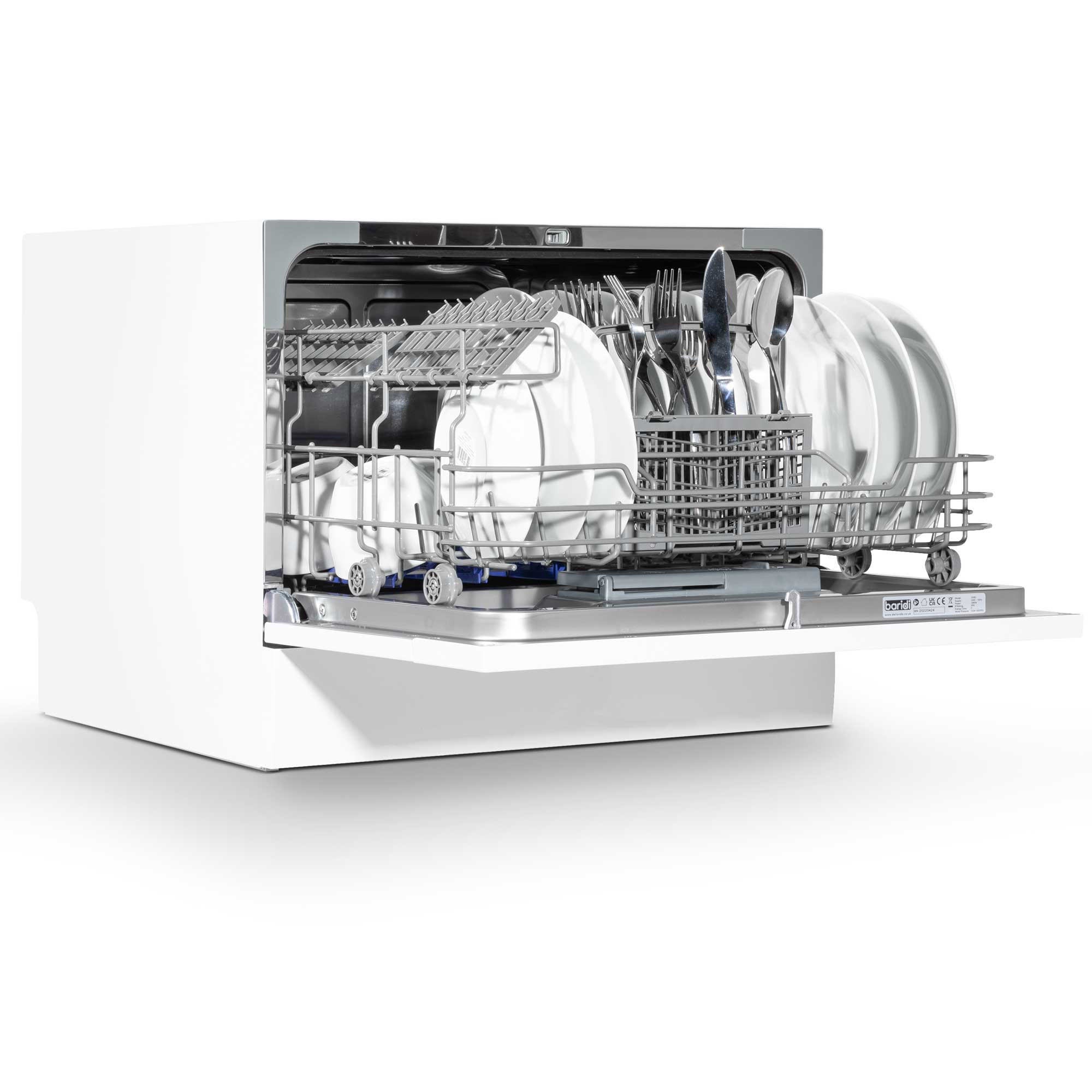 Baridi Compact Tabletop Dishwasher 6 Place Settings, 6 Programmes, Low Noise, 6.5L - White - DH83