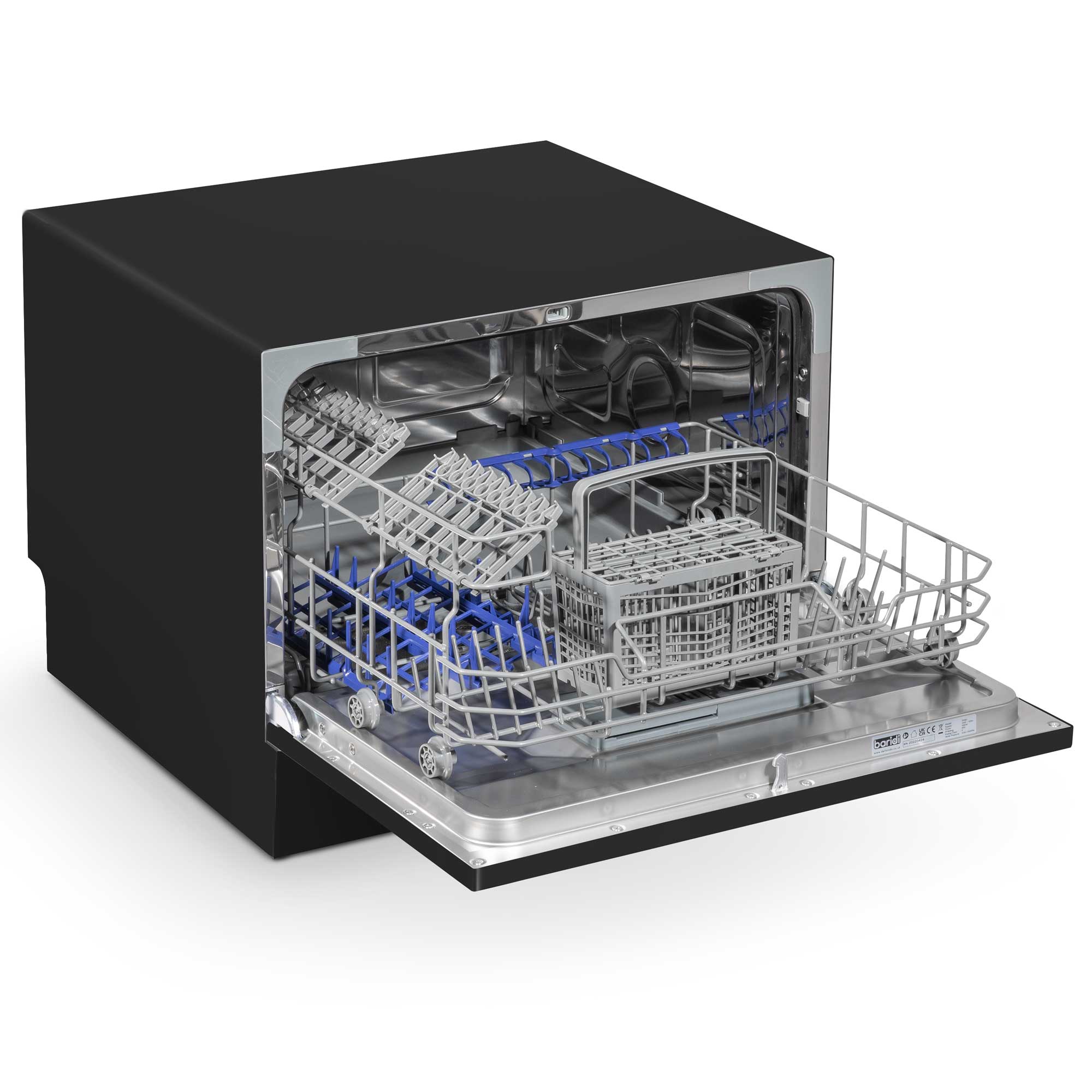 Baridi Compact Tabletop Dishwasher 6 Place Settings, 6 Programmes, Low Noise, 6.5L - Black - DH85