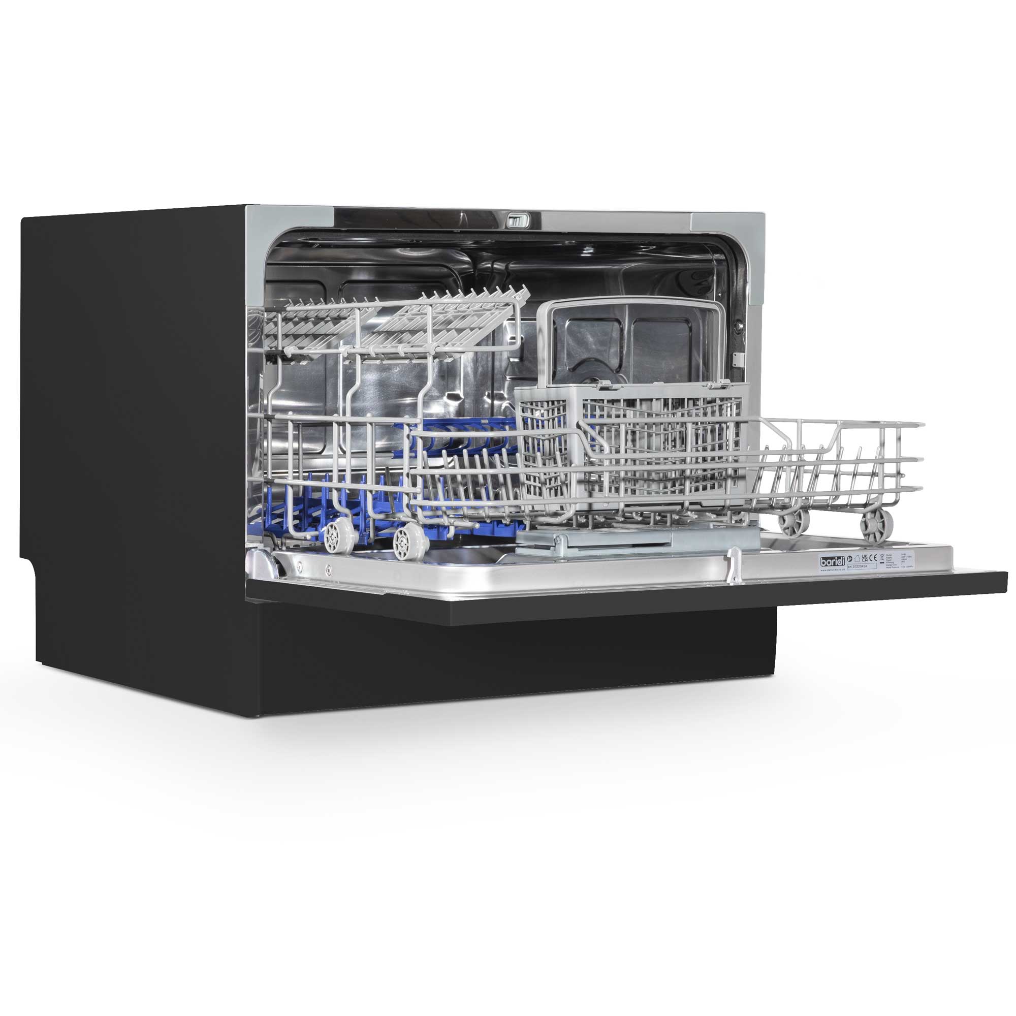 Baridi Compact Tabletop Dishwasher 6 Place Settings, 6 Programmes, Low Noise, 6.5L - Black - DH85