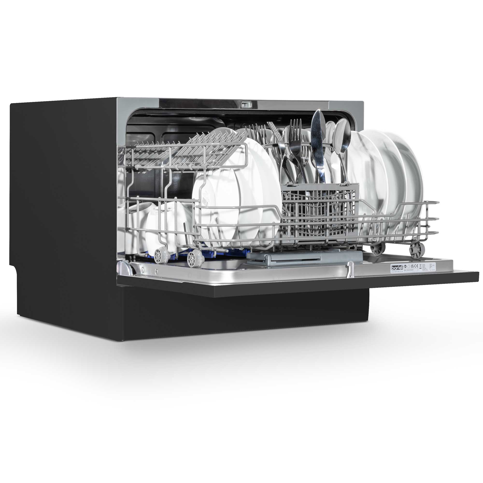 Baridi Compact Tabletop Dishwasher 6 Place Settings, 6 Programmes, Low Noise, 6.5L - Black - DH85