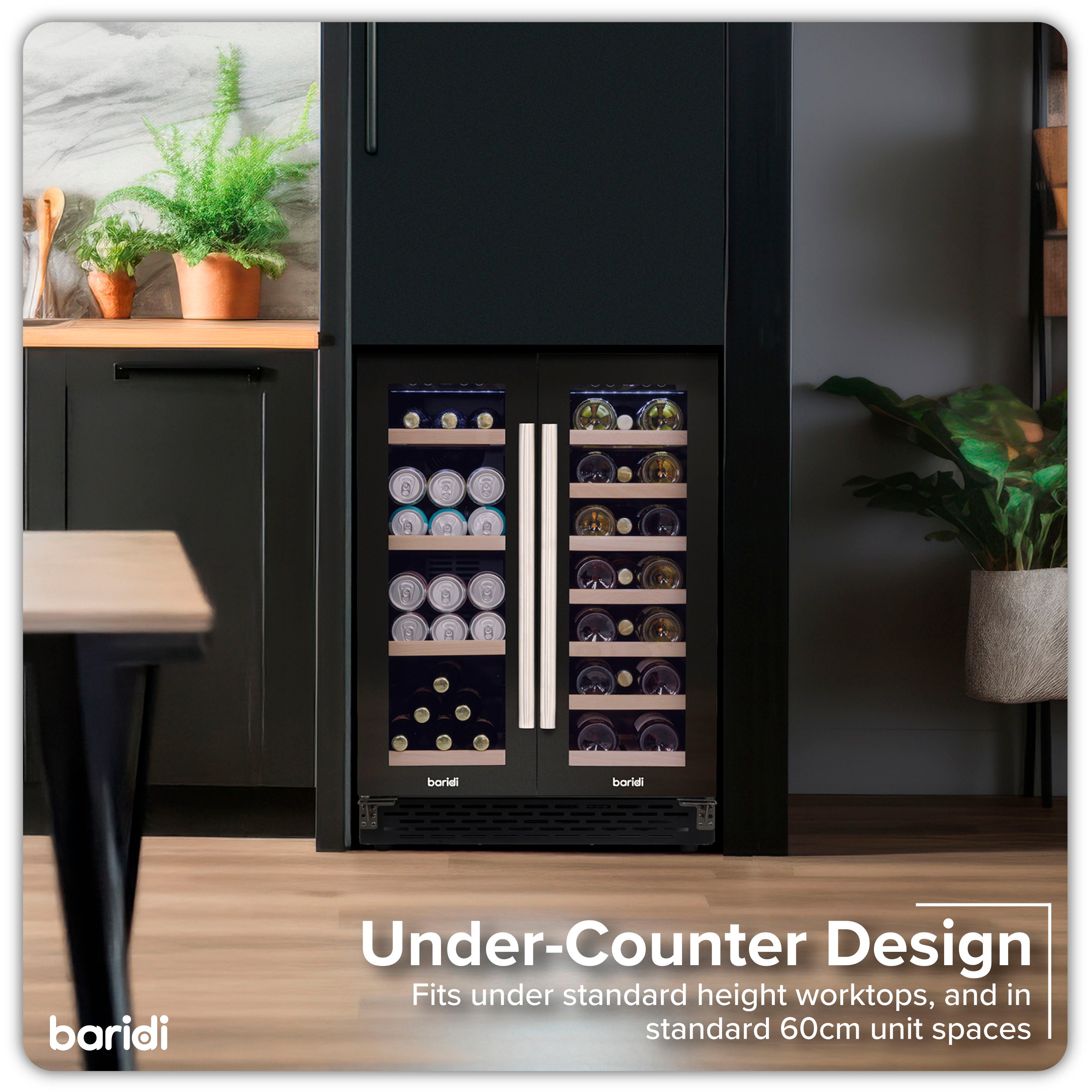 Baridi Dual Zone Wine Cooler and Drinks Fridge 40 Bottle/120 Can Under Counter/Freestanding - DH96