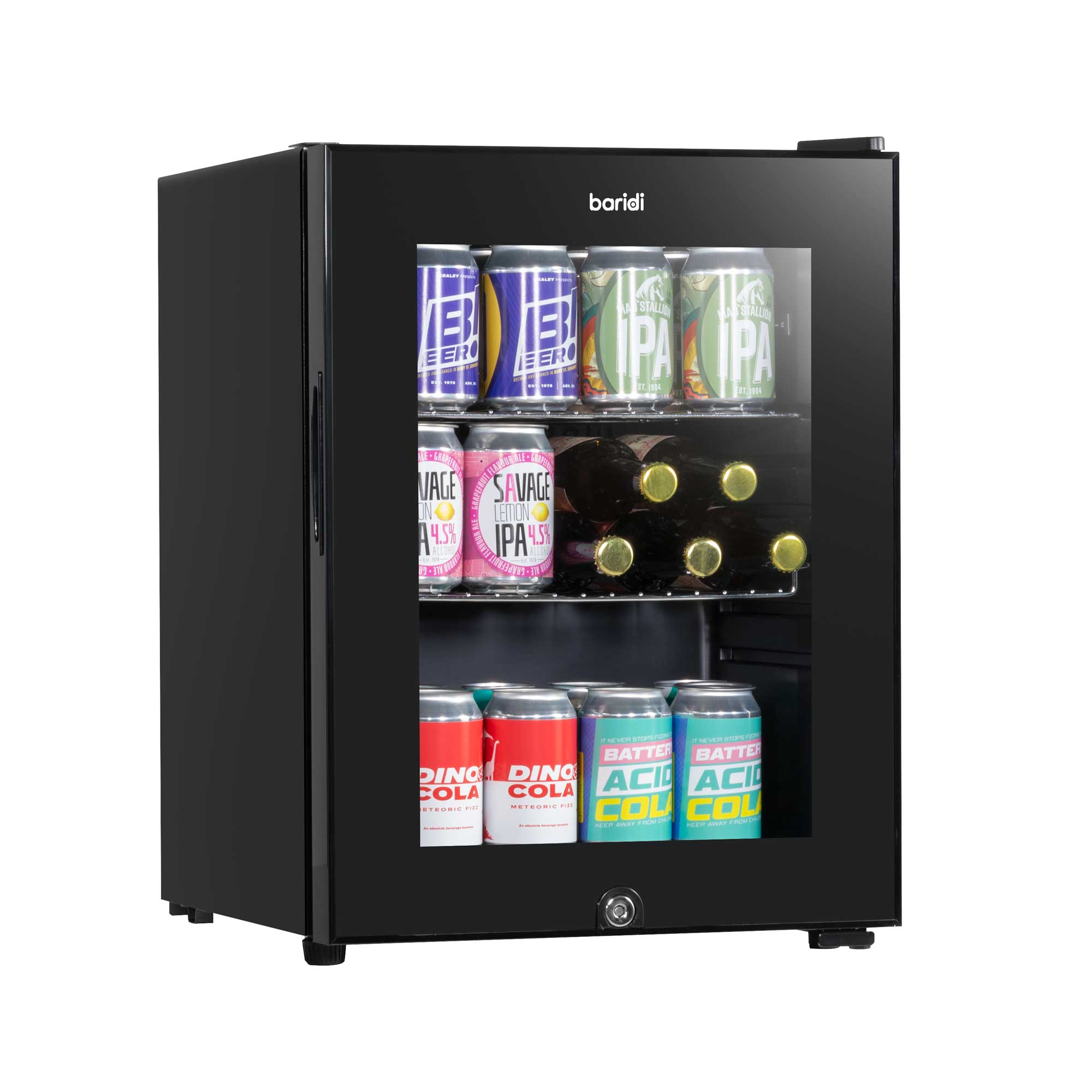 Baridi 40L Drinks Mini Fridge with LED Light, Black and Glass Door - DH98