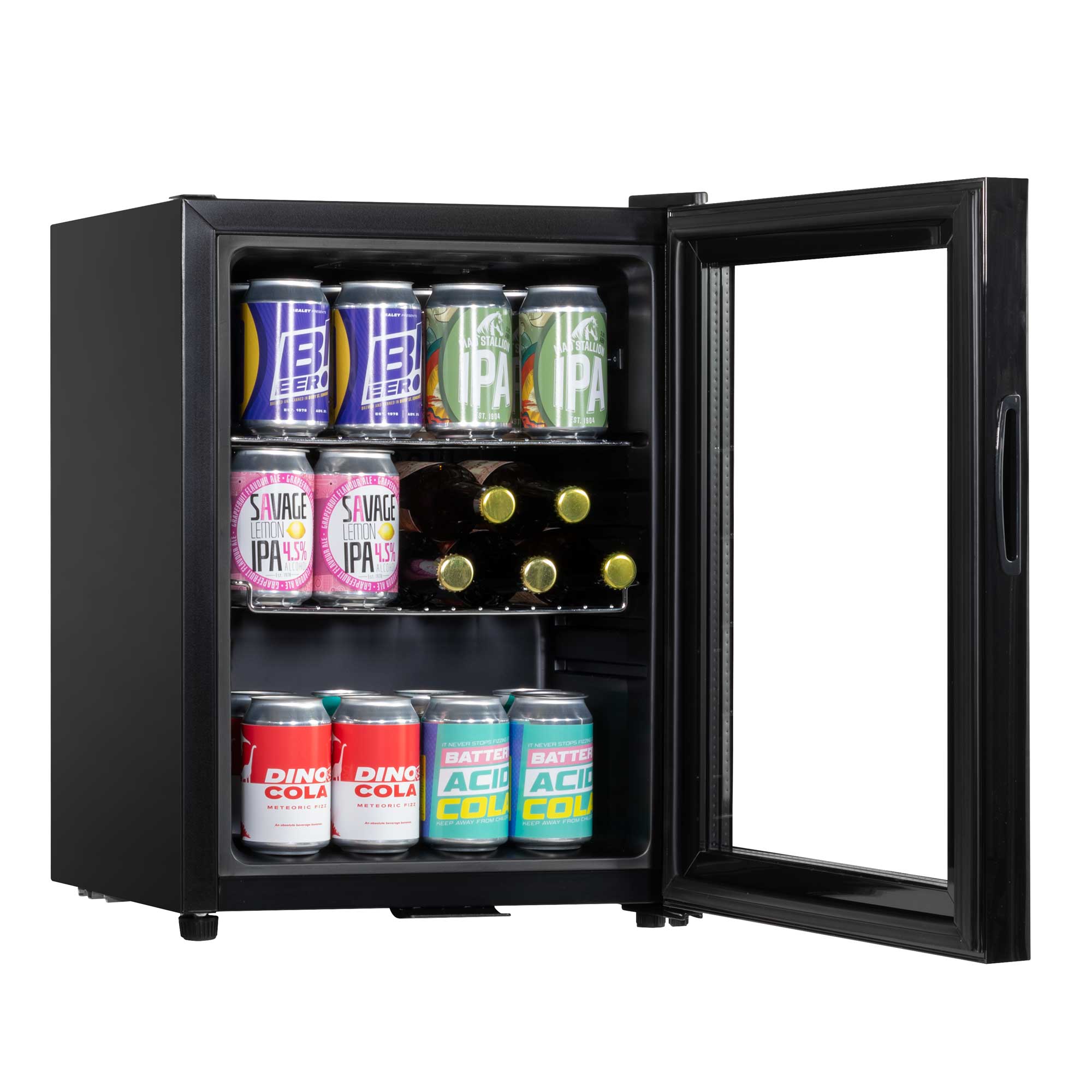 Baridi 40L Drinks Mini Fridge with LED Light, Black and Glass Door - DH98