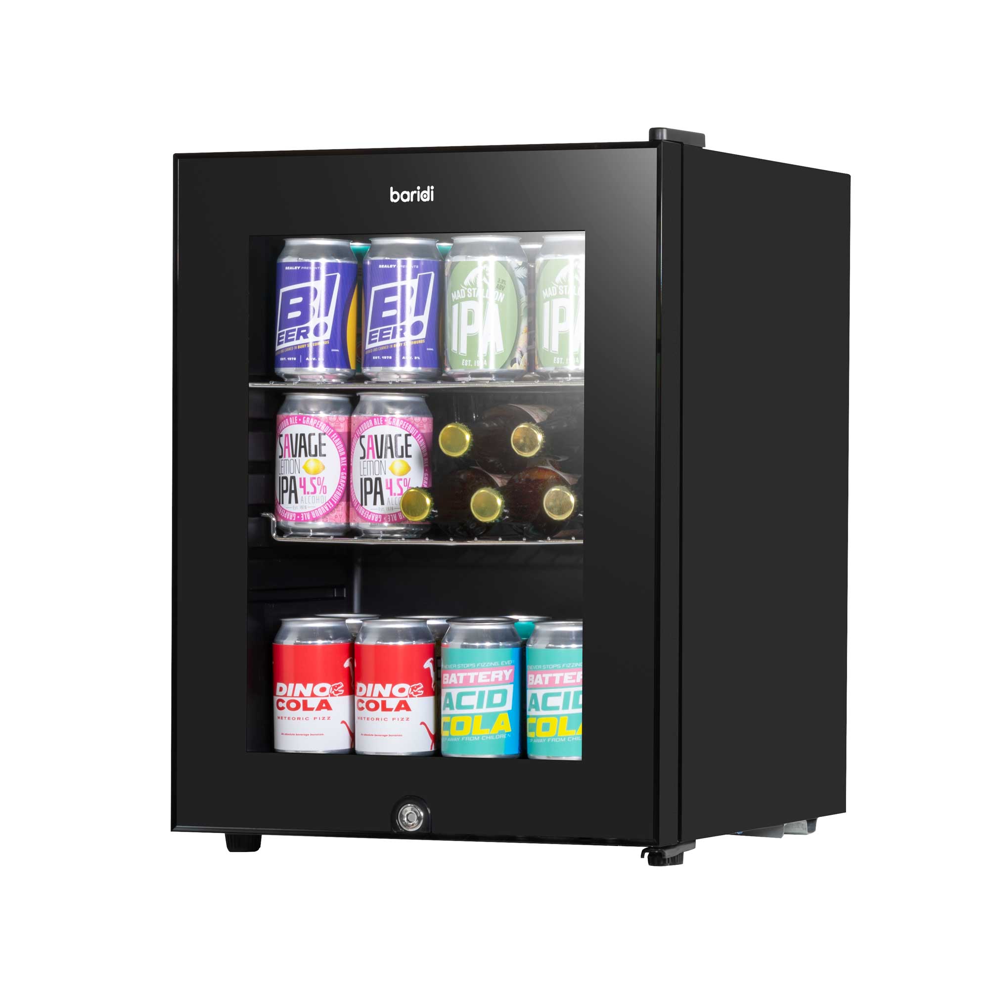 Baridi 40L Drinks Mini Fridge with LED Light, Black and Glass Door - DH98