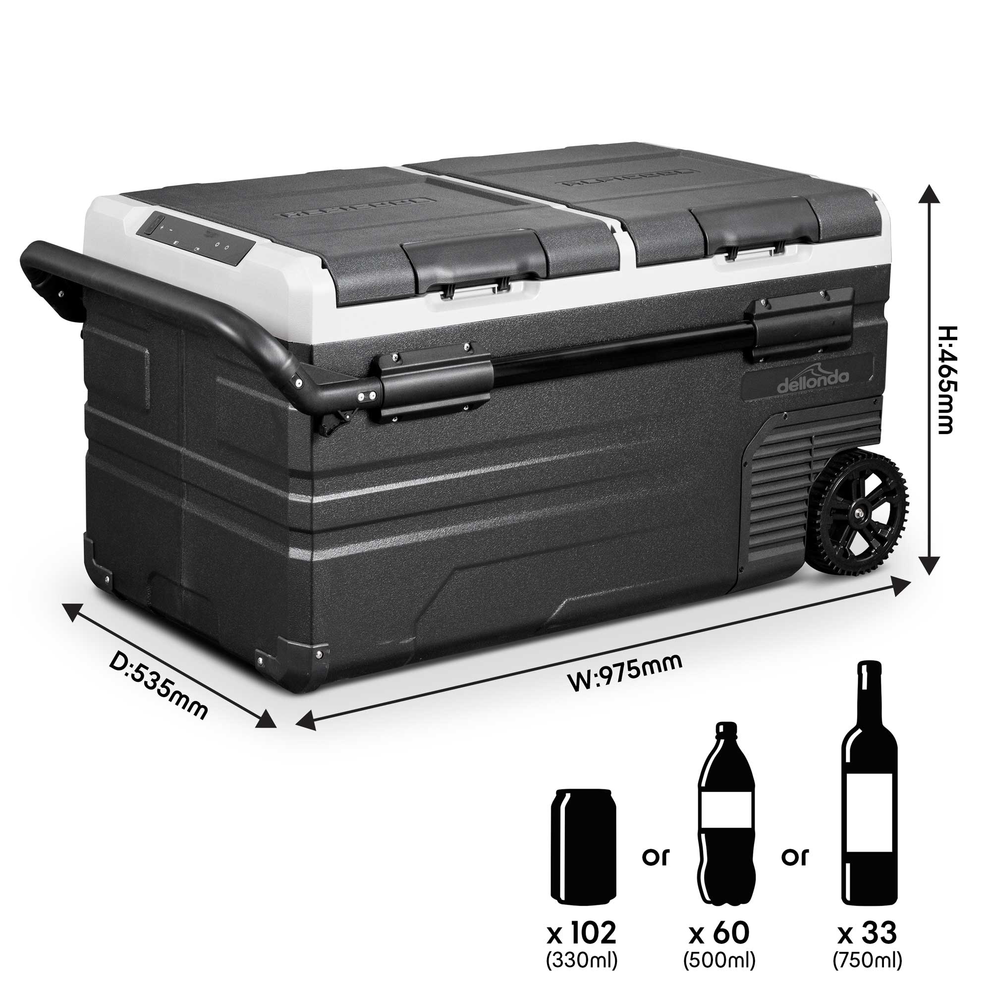 95L Portable Car Fridge, Freezer, 12/24/230V Dual Zone Compressor - DL135