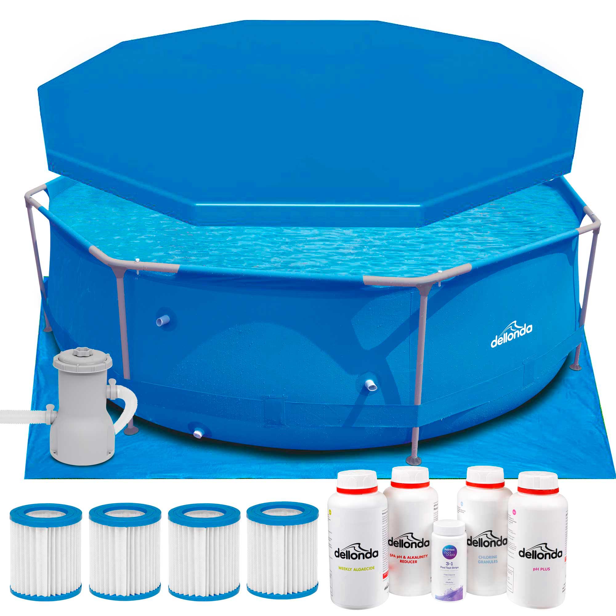 10ft Steel Frame Swimming Pool Round with Accessories, Blue - DL137